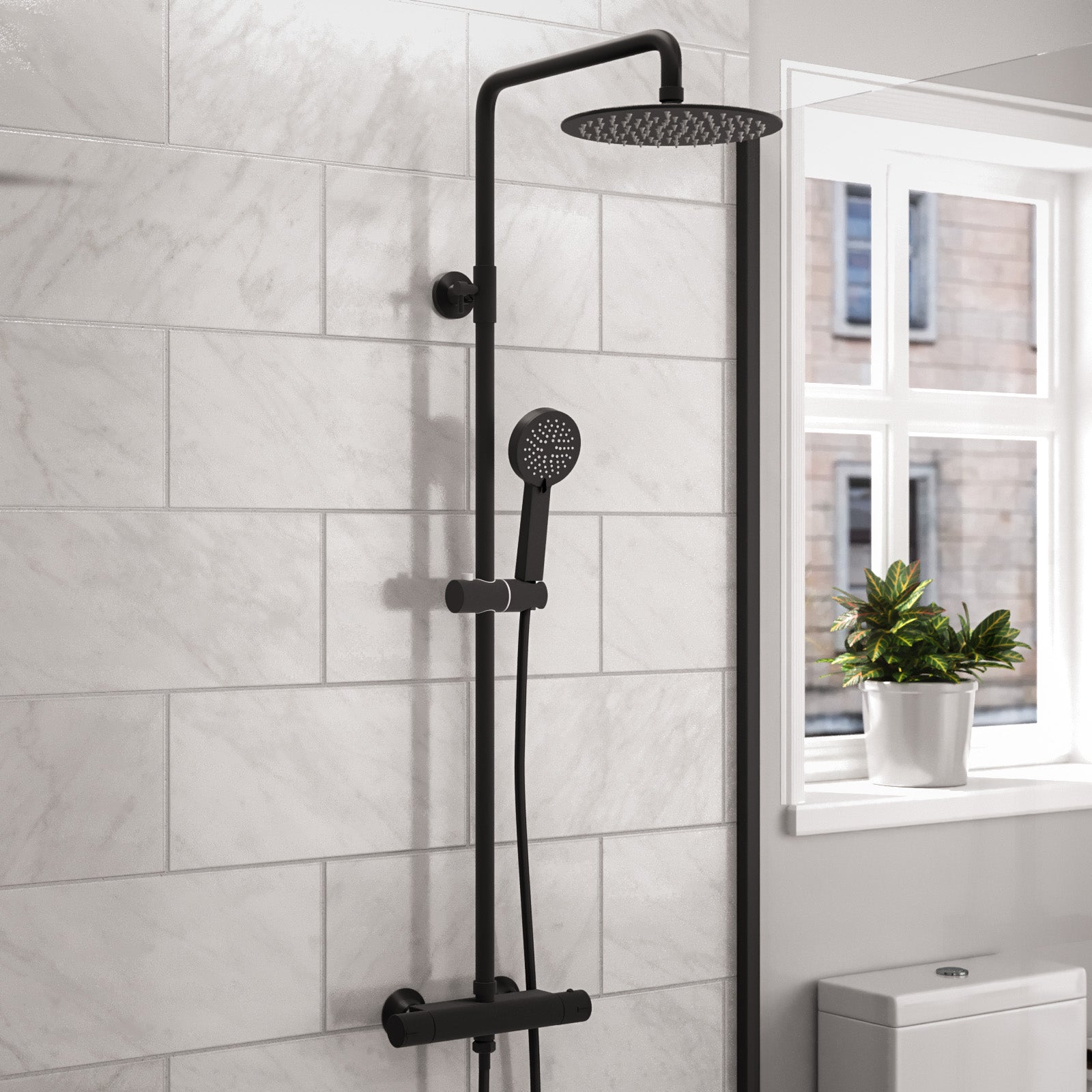 Modern Round Matte Black Exposed Thermostatic Mixer Shower Set With Easy Fittings