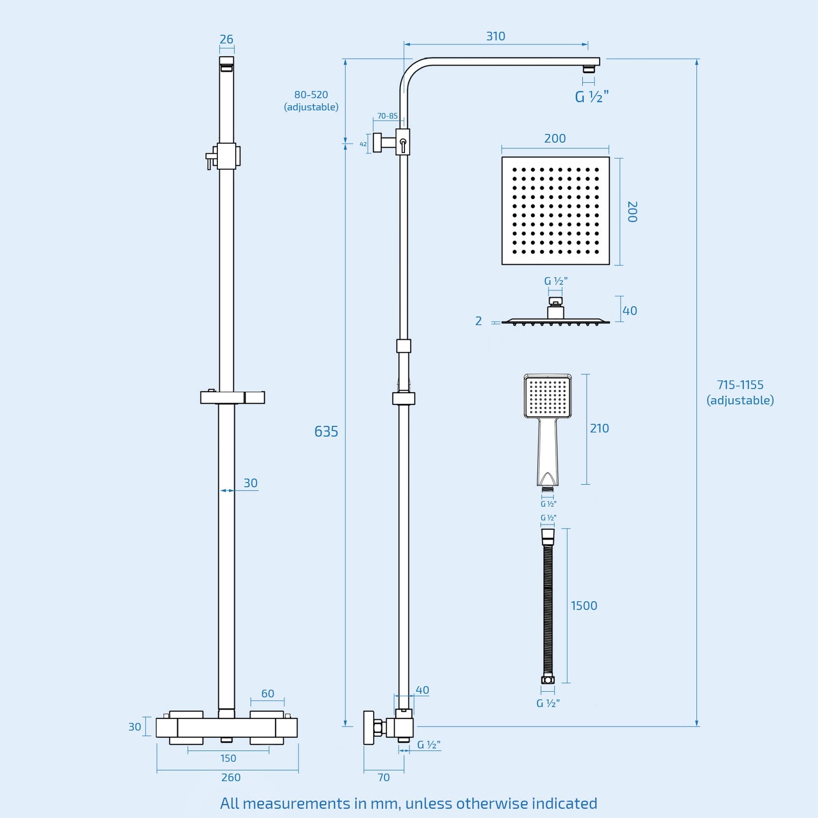 Bath Black Shower Mixer, Screen, Basin Vanity, BTW Toilet and Tap Suite