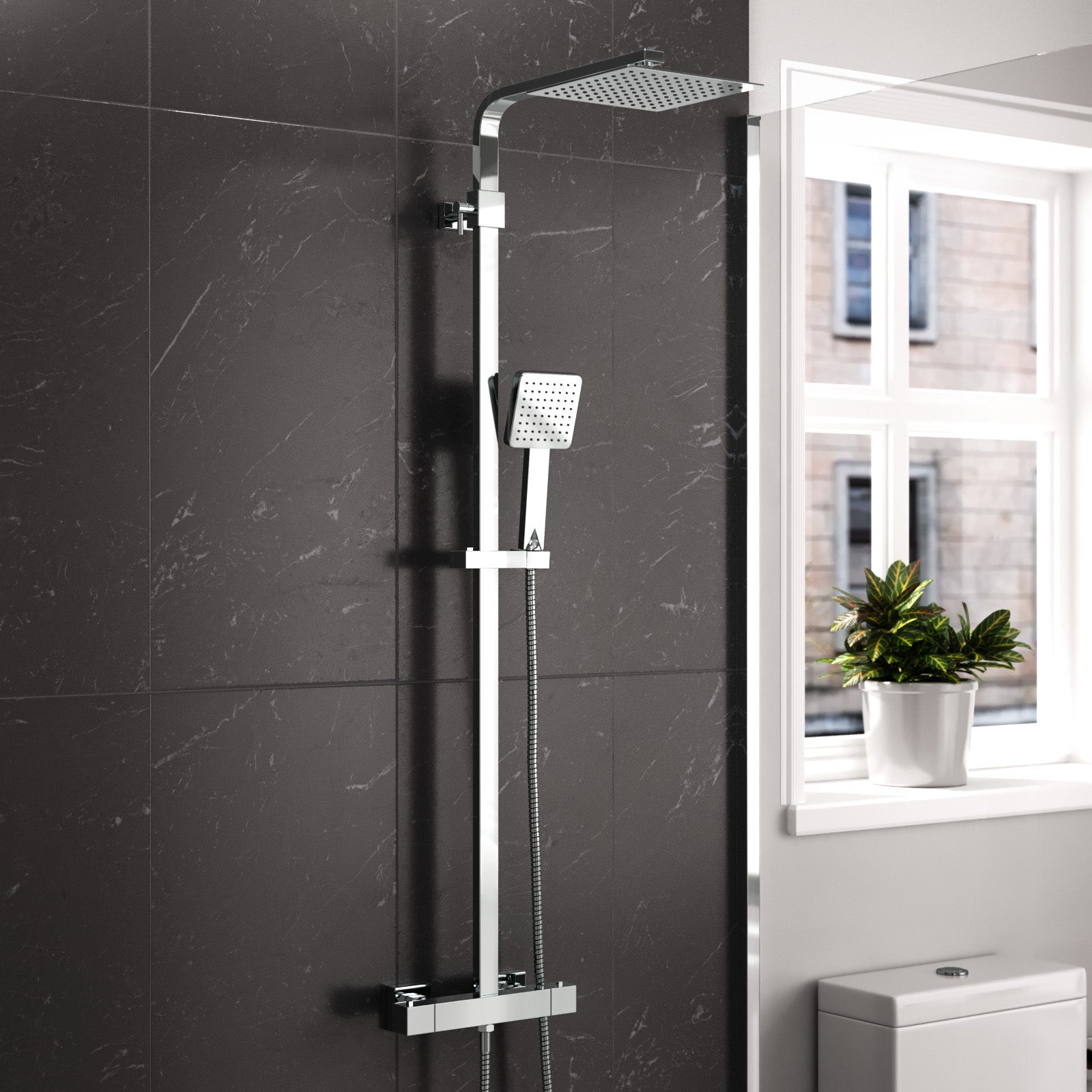 Modern Square Exposed Thermostatic Mixer Shower Set Shower Head and Handheld
