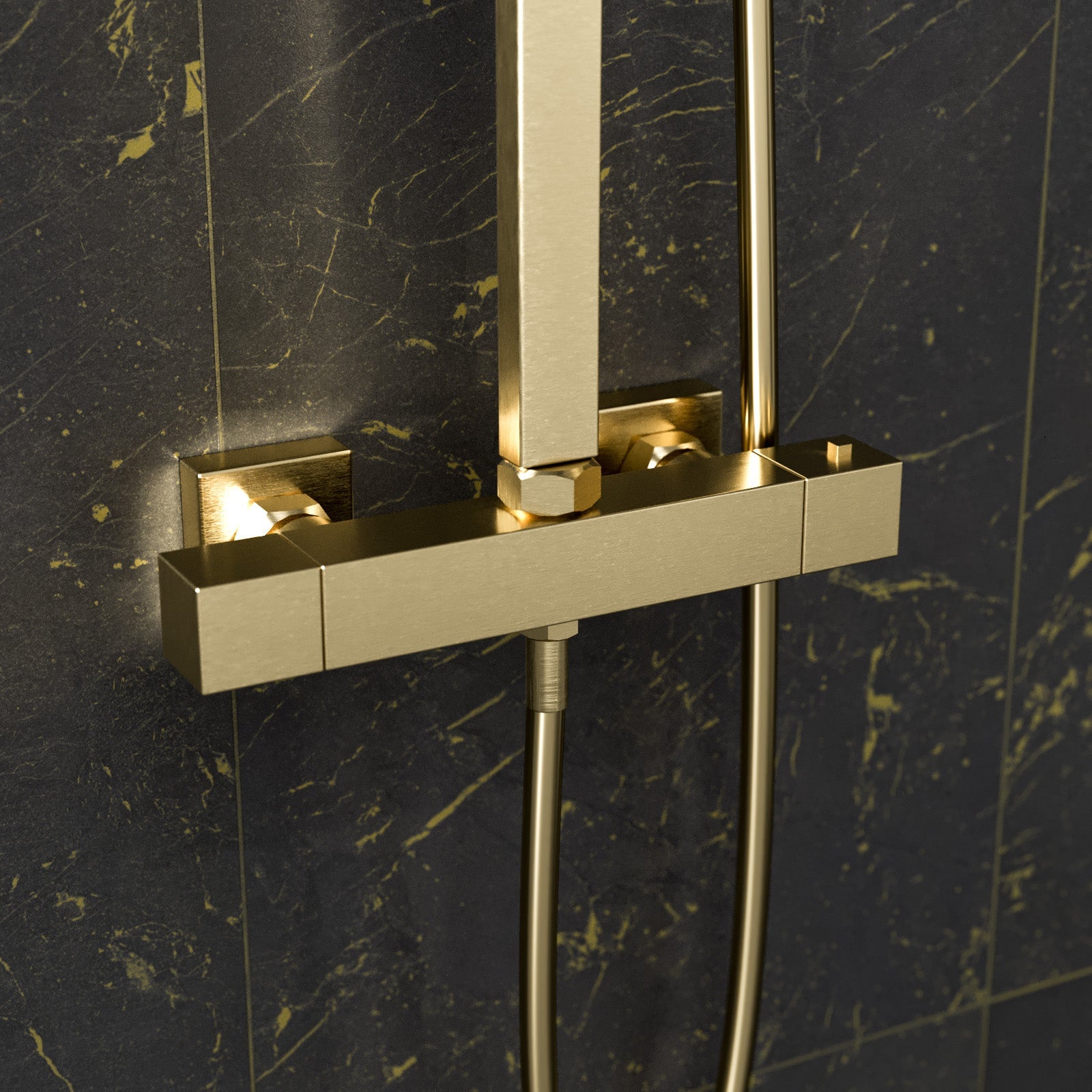 Brushed Brass Square Exposed Thermostatic Shower Kit