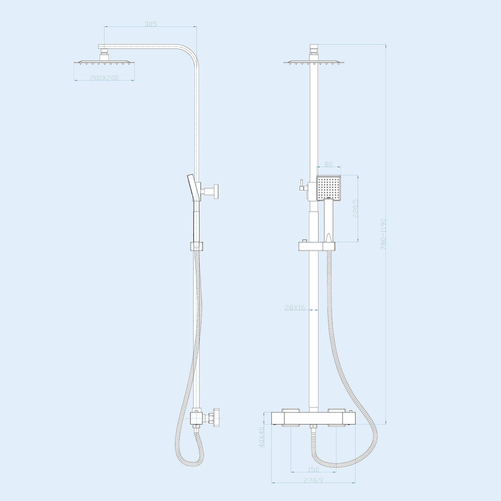 Brushed Brass Square Exposed Thermostatic Shower Kit
