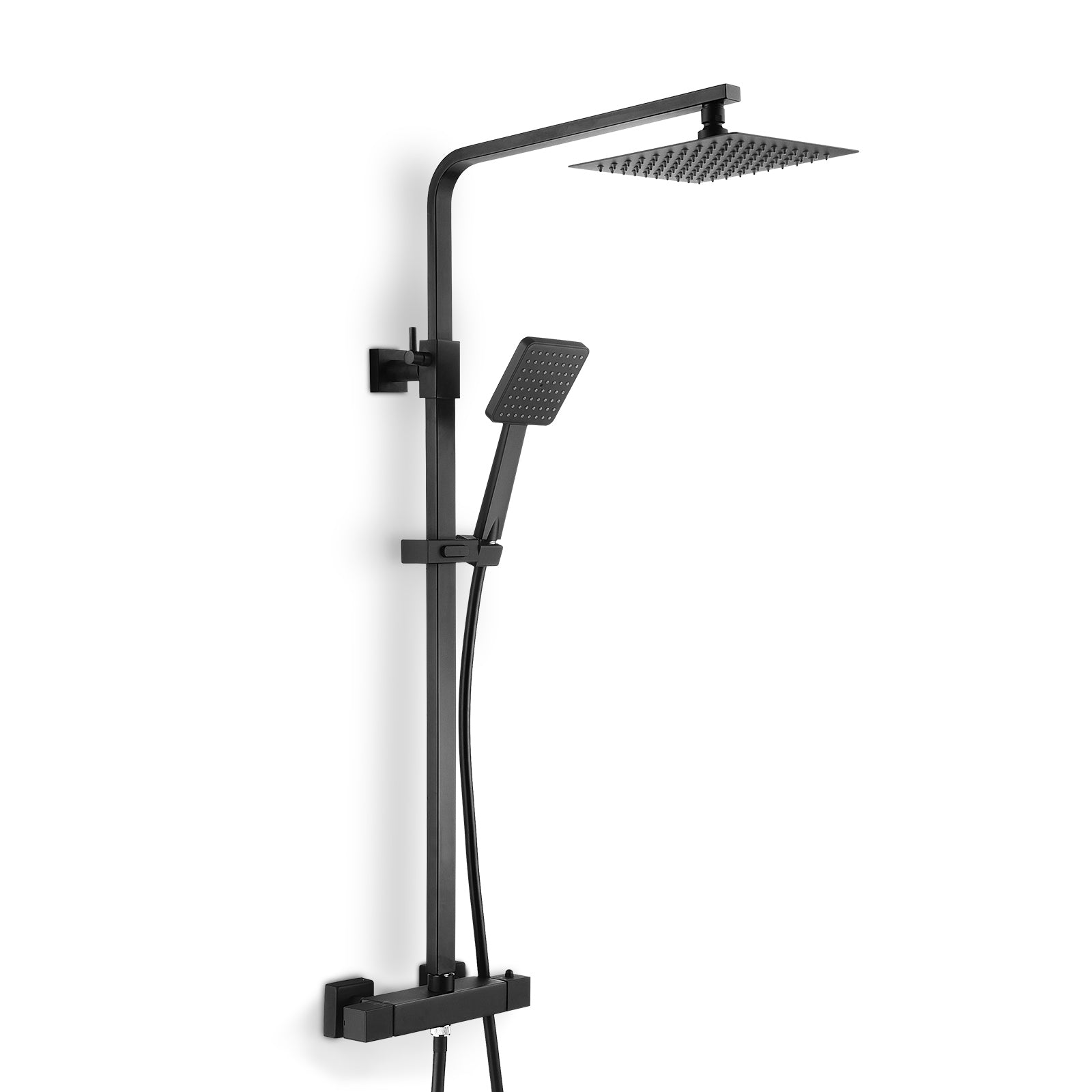 Modern Thermostatic Mixer Shower Set Square Black Finish Twin Head Exposed Valve