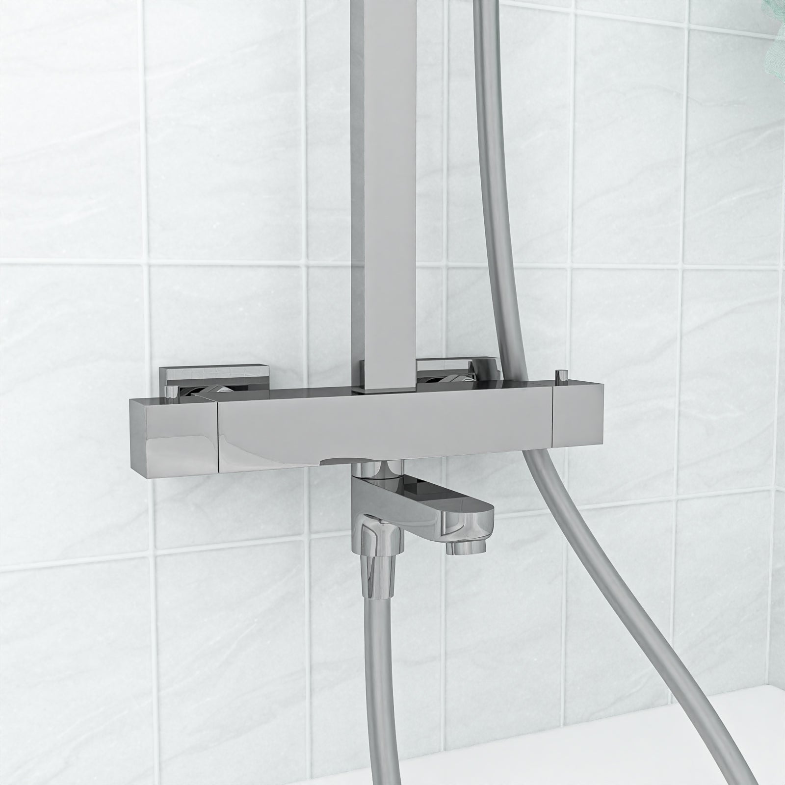 Square Exposed Thermostatic Dual Control Shower Mixer Riser Rail Kit