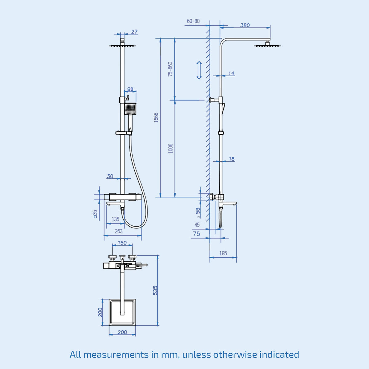 Fawley Square Thermostatic Shower Kit with Bath Filler Chrome