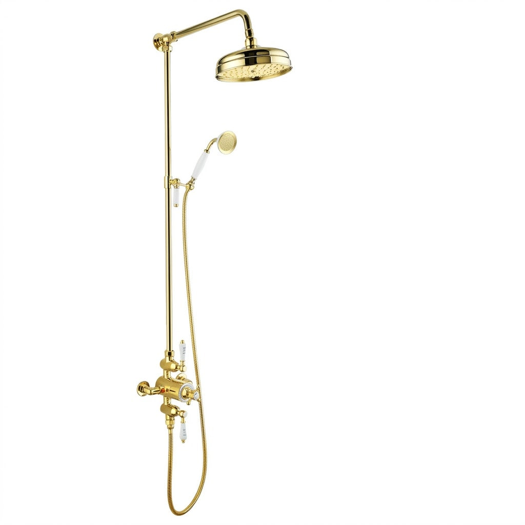 Bathroom Suite - Alaska 1700mm Steel Enamel Bathtub with Screen, 600mm Basin Vanity & Close Coupled Toilet Set with Brushed Brass Fittings
