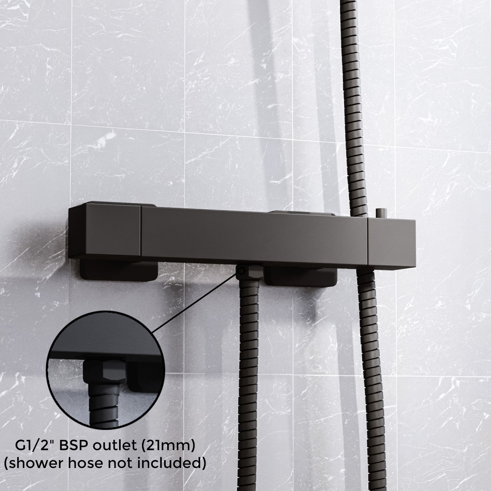 Square Matte Black Thermostatic Shower Bar Valve with Single Outlet
