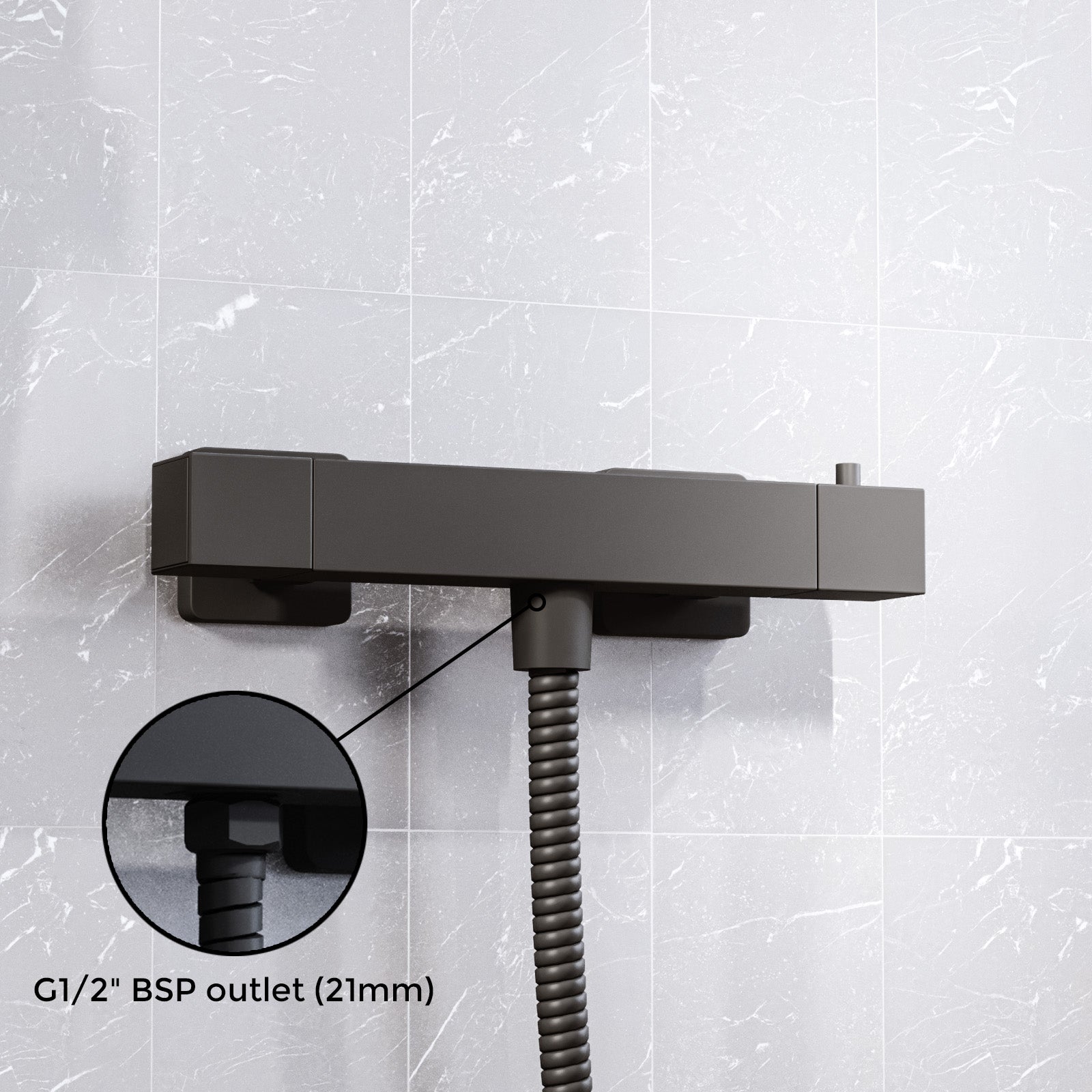 Matte Black Square Thermostatic Shower Bar Valve Single Outlet with Shower Slider Rail Kit