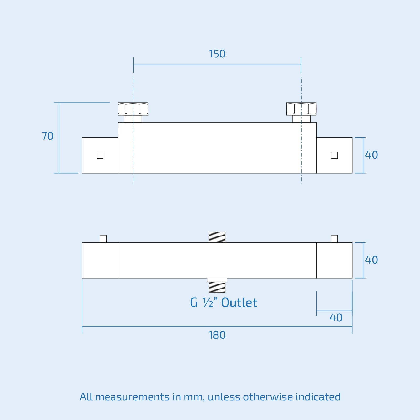 Modern Round Chrome Exposed Thermostatic Shower Mixer Bar Valve Anti Scald with Top 3/4" and Bottom 1/2" BSP