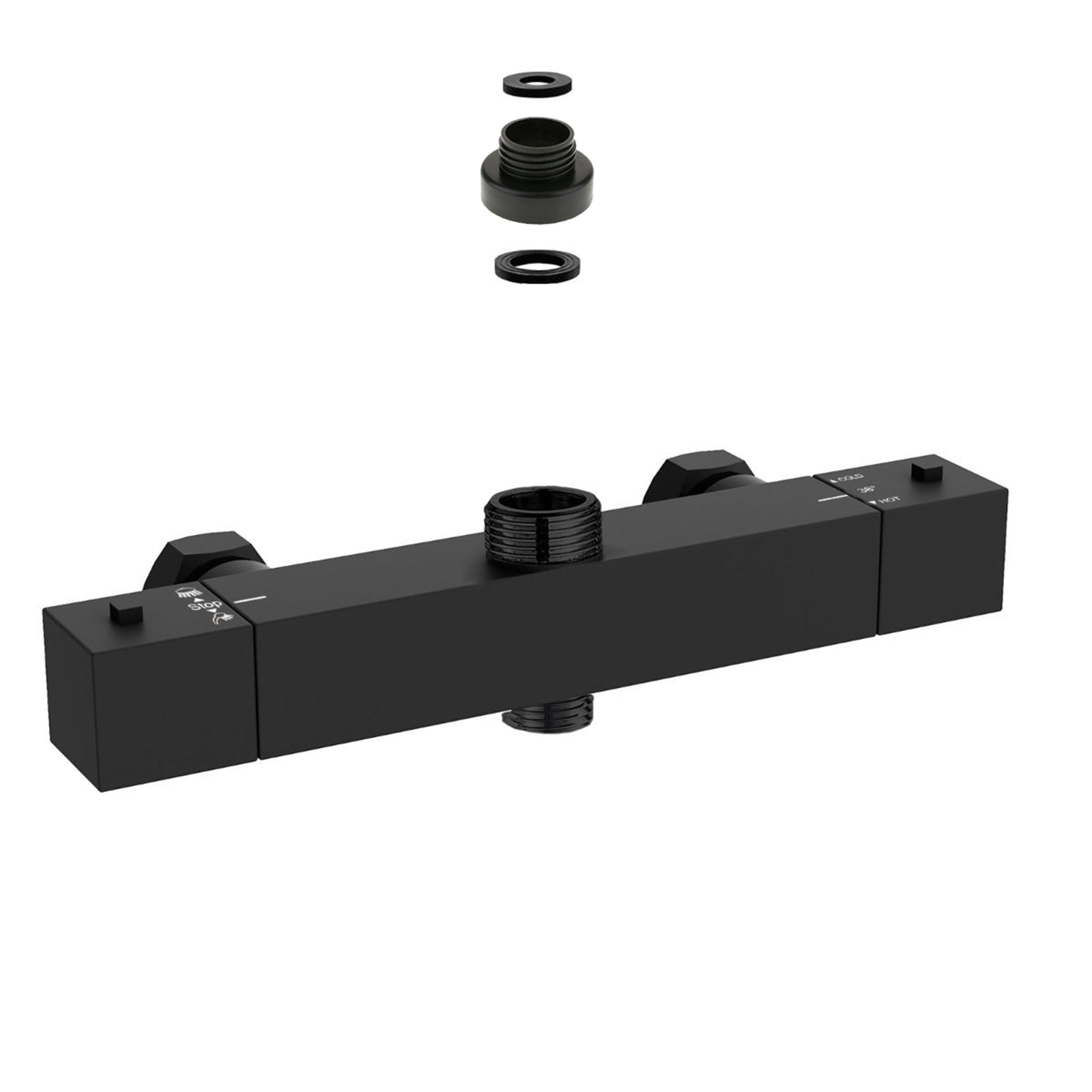 Modern Square Matte Black Exposed Thermostatic Shower Mixer Bar Valve Anti Scald with Top 3/4" and Bottom 1/2" BSP