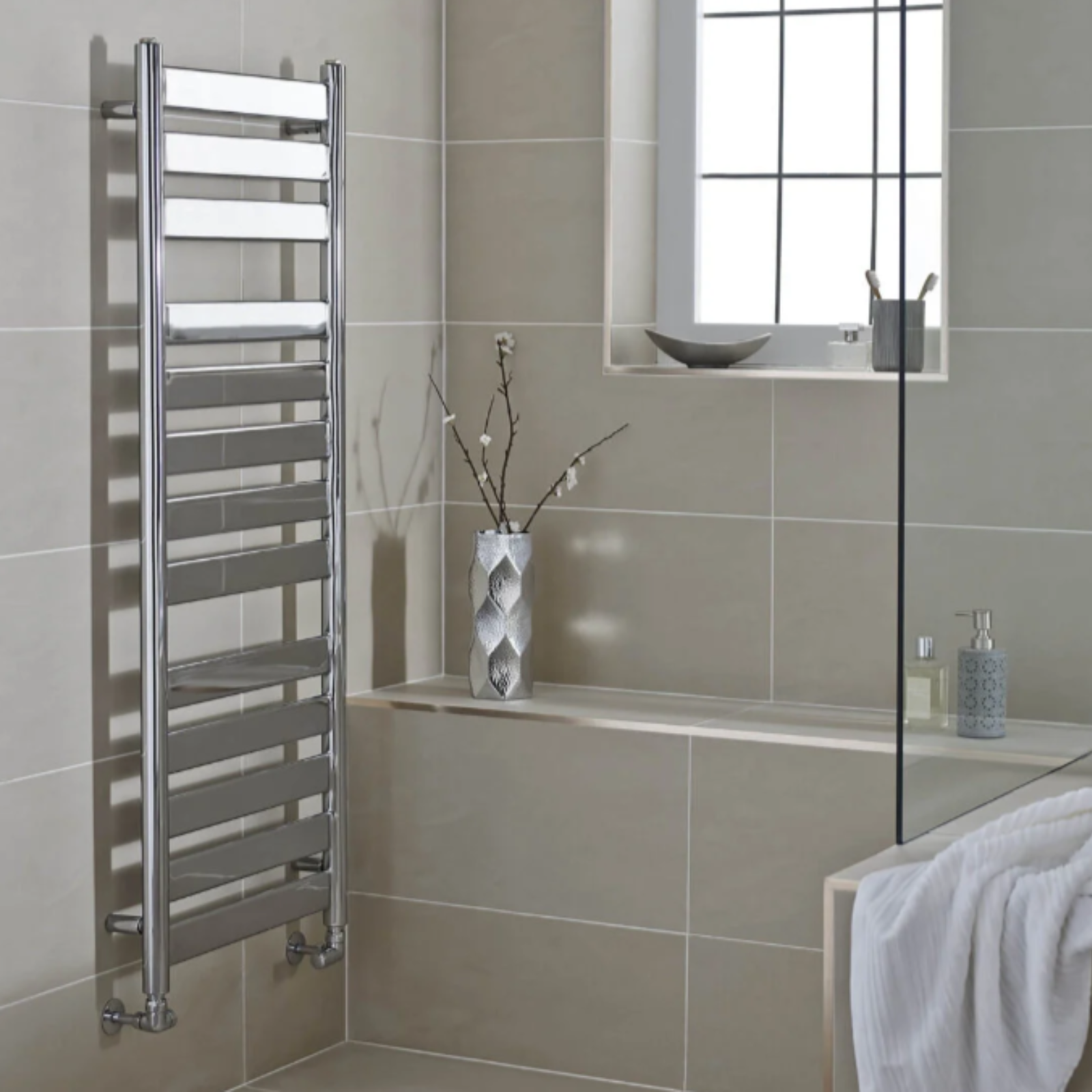 Kartell Newark Design Radiator 950mm H x 500mm W Chrome Vertical Designer Towel Rail - EWR