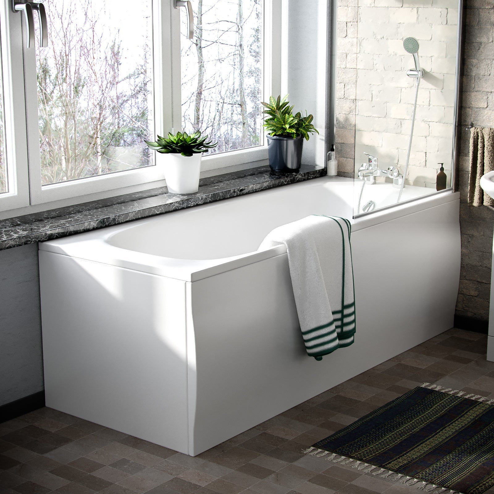 Senore 1700mm Bath and Screen Basin Vanity Unit & Close Coupled Toilet White