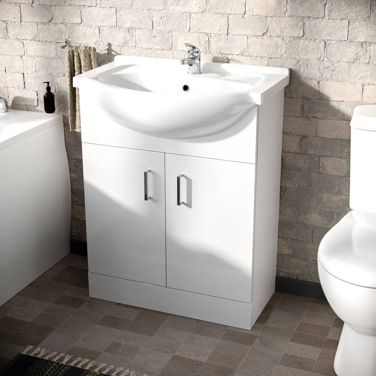 Ellen Bath Suite 1700mm Bathtub, 650mm White Basin Vanity & Close Coupled Toilet