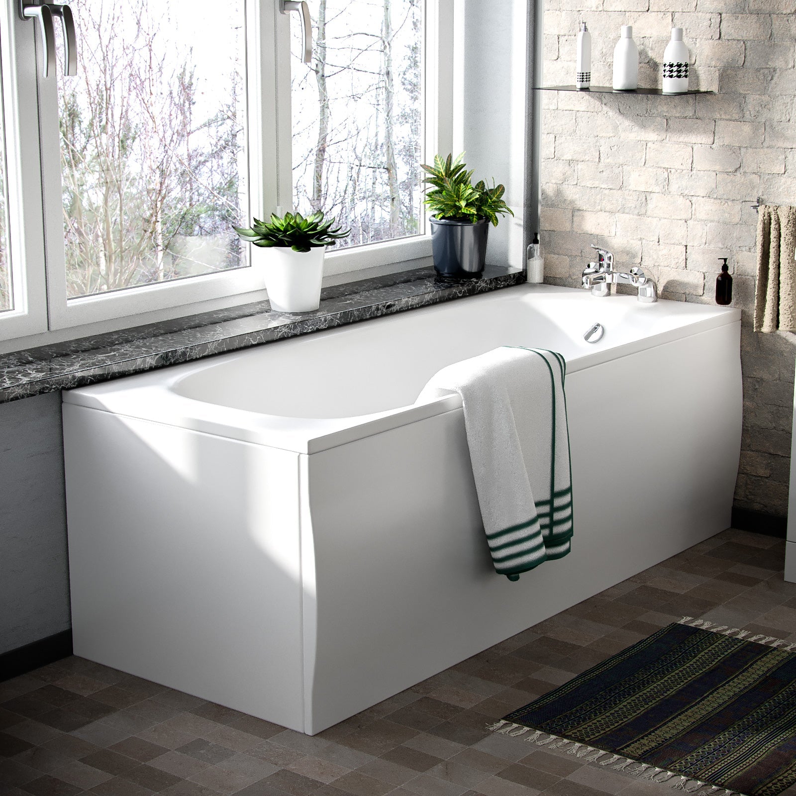 Ellen Suite 1700mm Bathtub, 450mm White Basin Vanity & Close Coupled Toilet