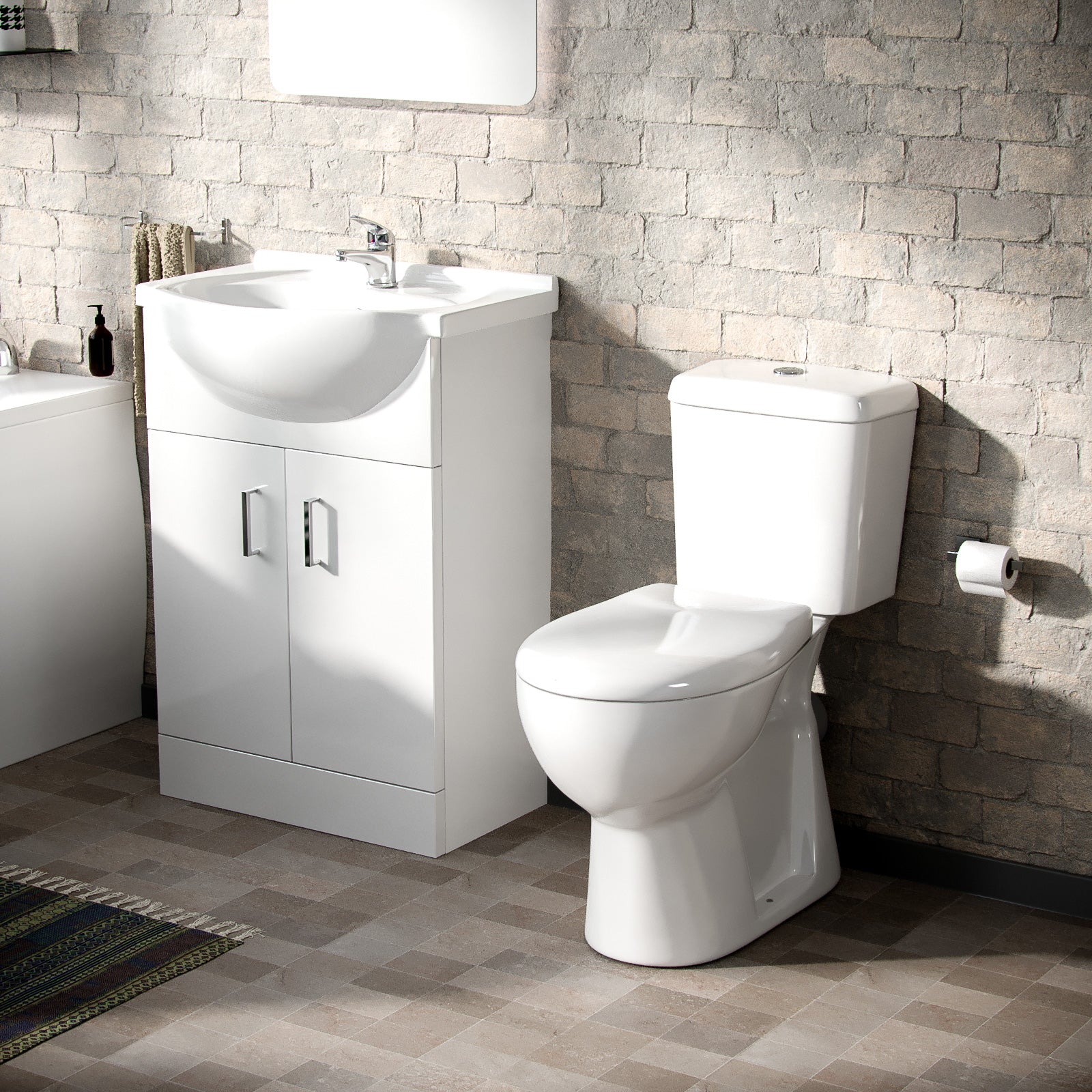 Senore 1700mm Straight Bath Vanity Basin Unit & Close Coupled Toilet White