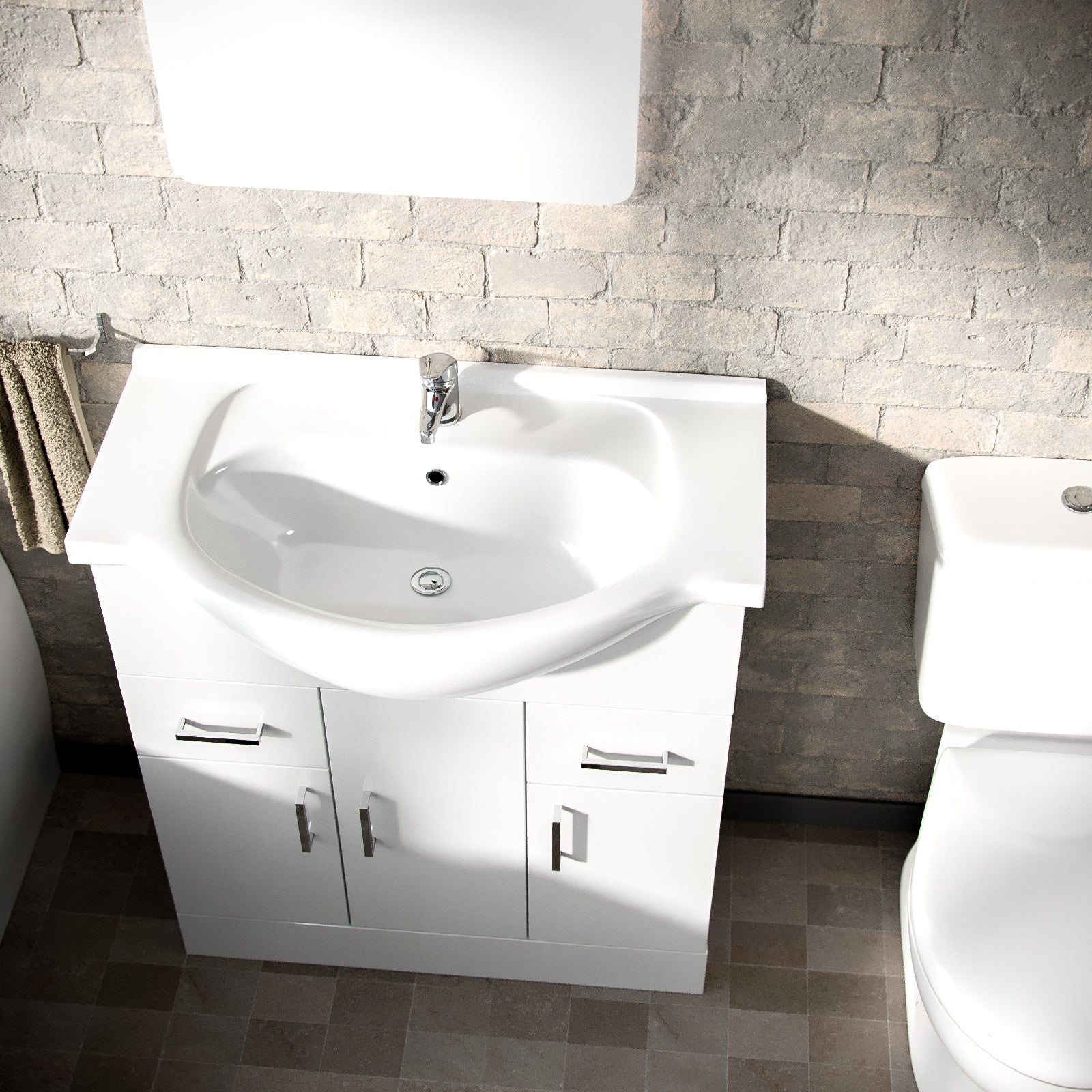 Ellen Bathroom Suite, 750mm Basin Vanity Unit, Close Coupled Toilet and Round Bath Tub