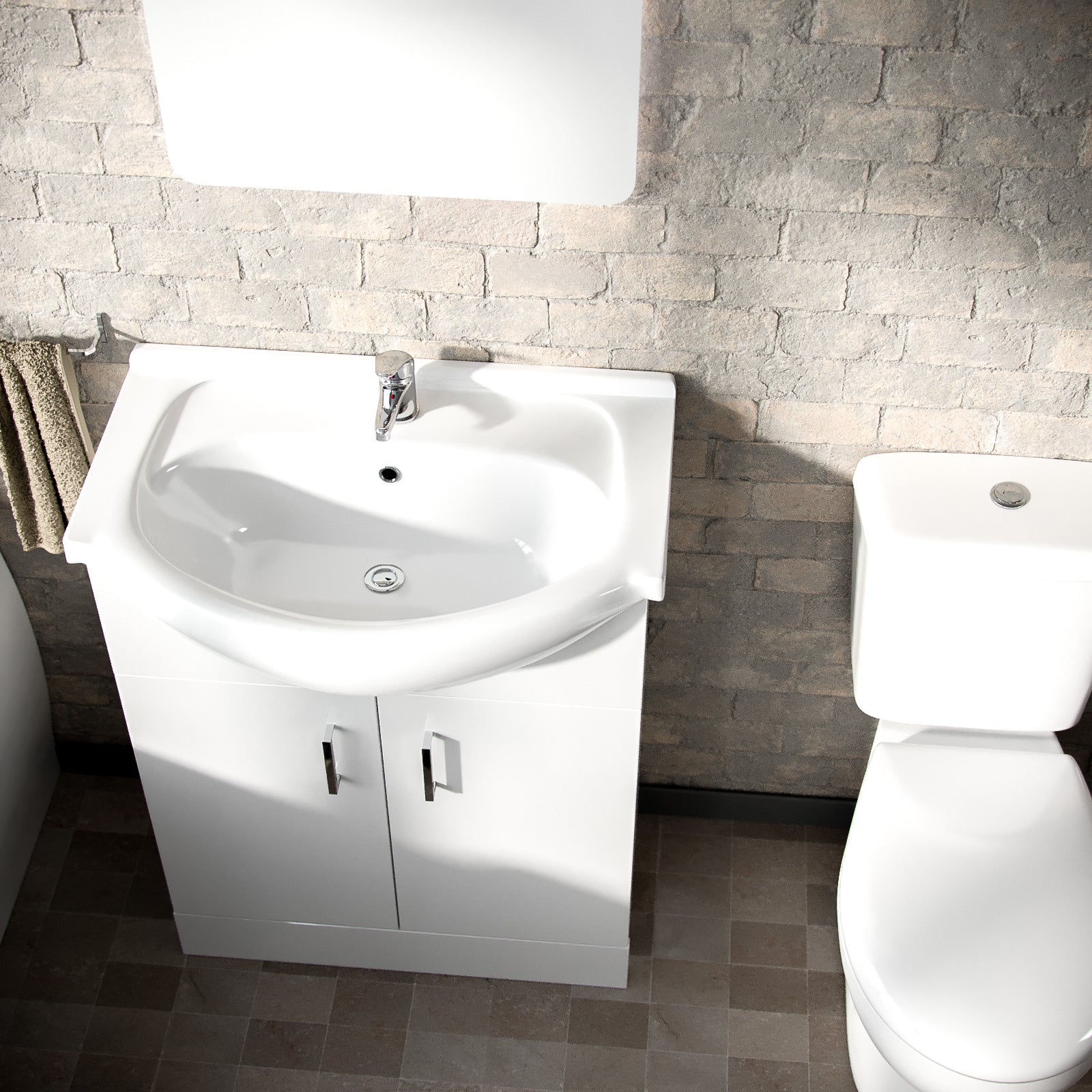 Ellen Bath Suite 1700mm Bathtub, 650mm White Basin Vanity & Close Coupled Toilet