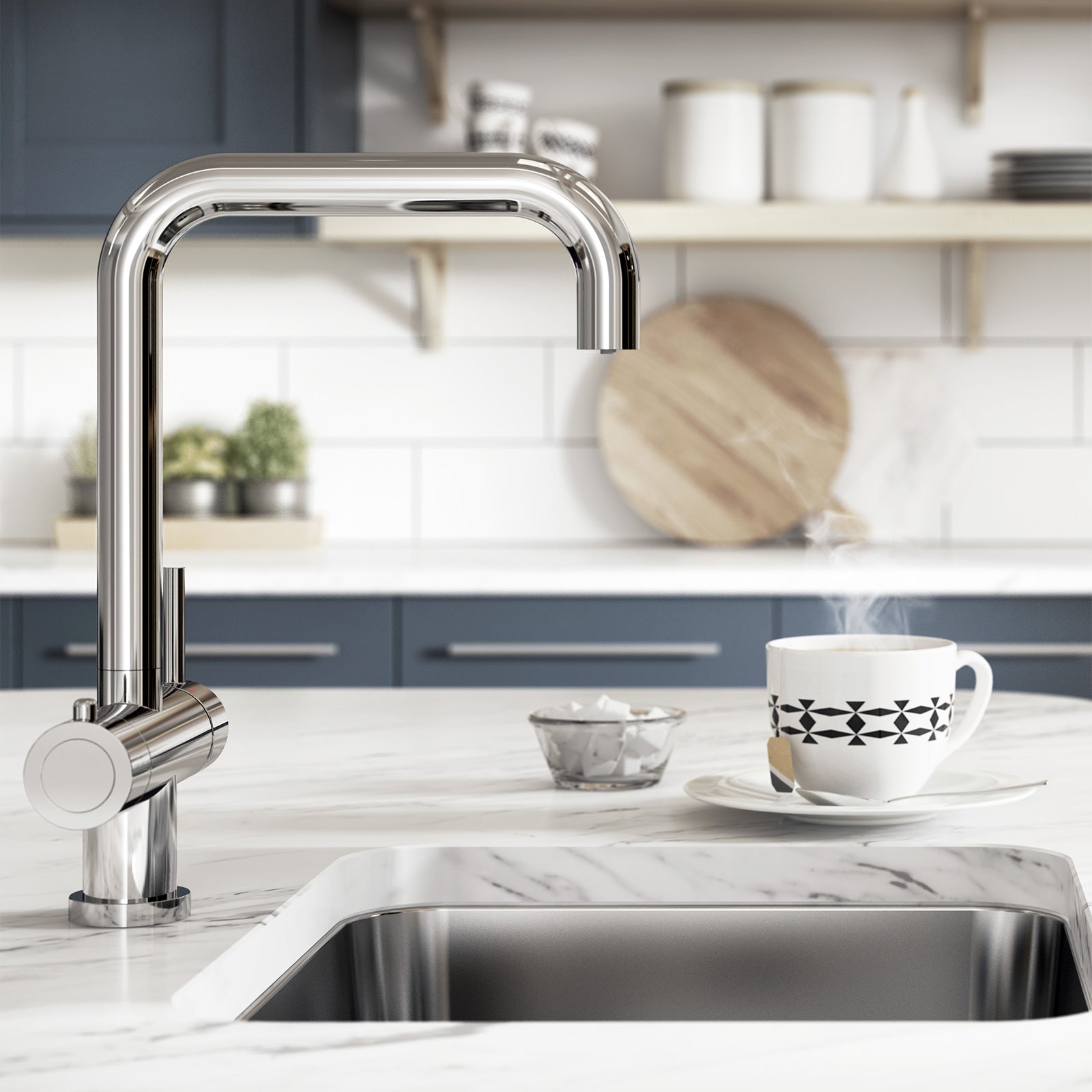Instant Boiling Water Kitchen Tap Square Chrome, Boiler & Water Filter