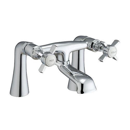 Edwardian Deck Mounted Bath Filler Tap Brass Chrome Full Turn Cross Handle