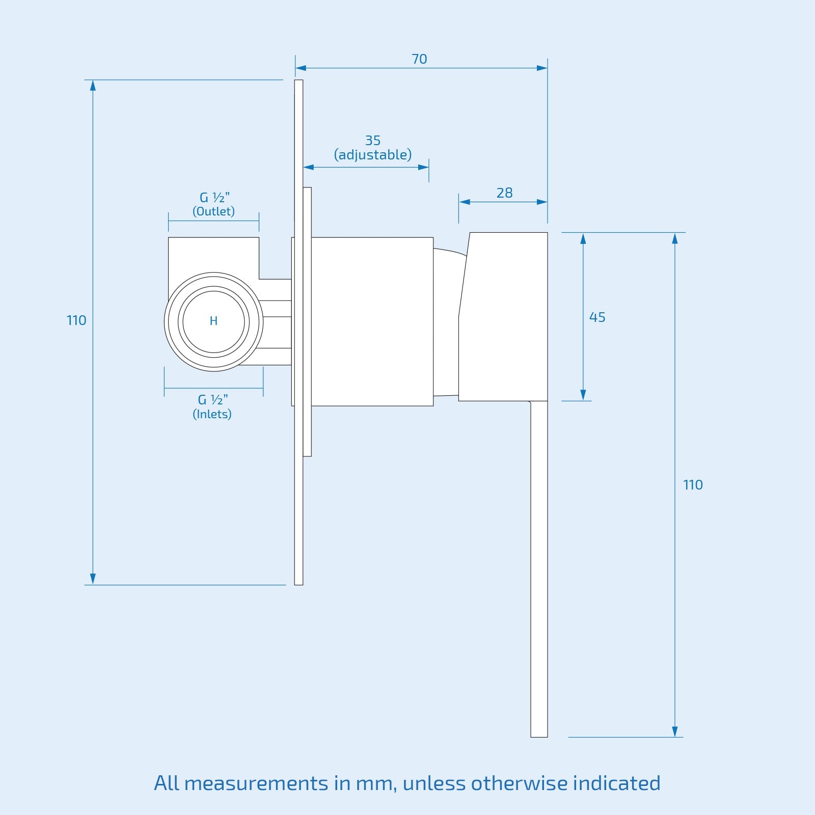Melume Wall Mounted Manual Concealed Mixer Shut Off Valve Chrome