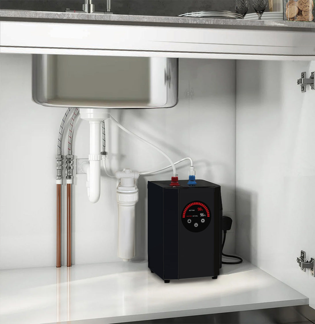 Instant Boiling Water Kitchen Tap Round Chrome, Boiler & Water Filter