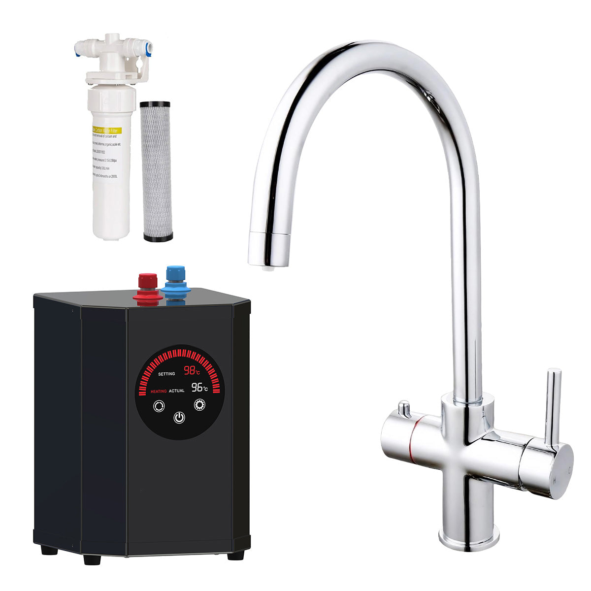 Instant Boiling Water Kitchen Tap Round Chrome, Boiler & Water Filter