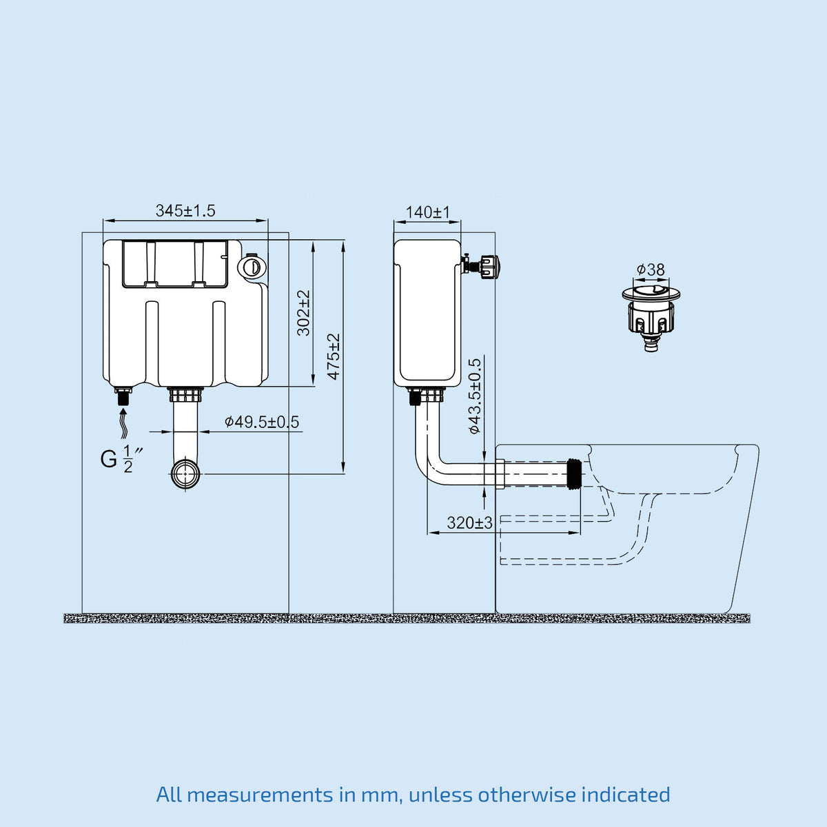 Bretford White 2 in 1 500mm Combined Wash Basin & Oval Rimless Toilet Space Save