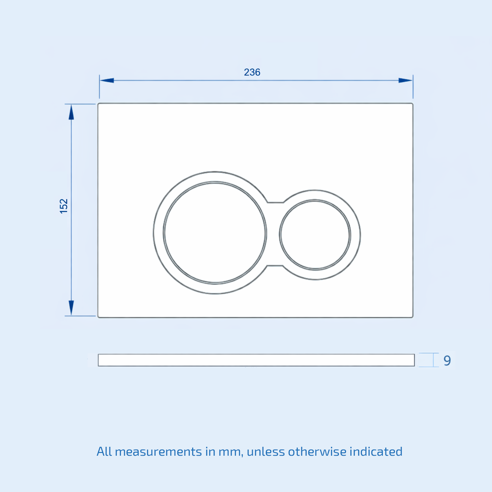 Modern Round Button Flush Plate Chrome - 236 x 152mm Plate Size