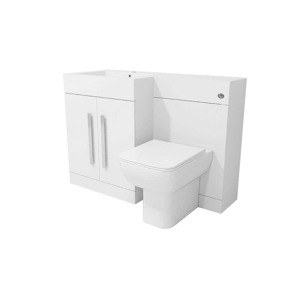 Aric White Left Hand Side 1100mm Vanity Basin Unit, WC Unit & Back To Wall Toilet