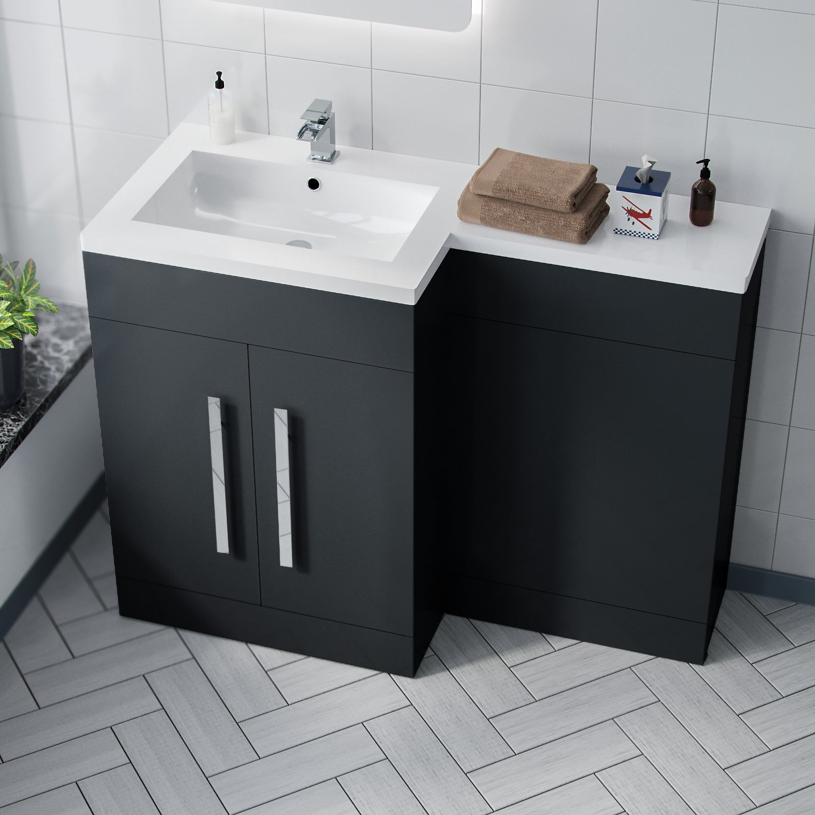 Aric Grey 1100mm LH Freestanding Vanity. WC Unit & Basin Flat Pack