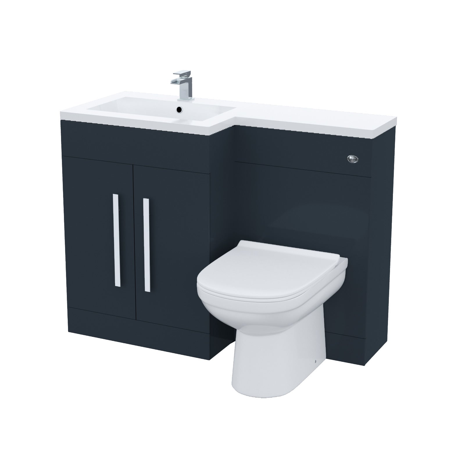 Aric 1100mm LH Grey Vanity with BTW Toilet, WC & Resin Basin Flat Pack