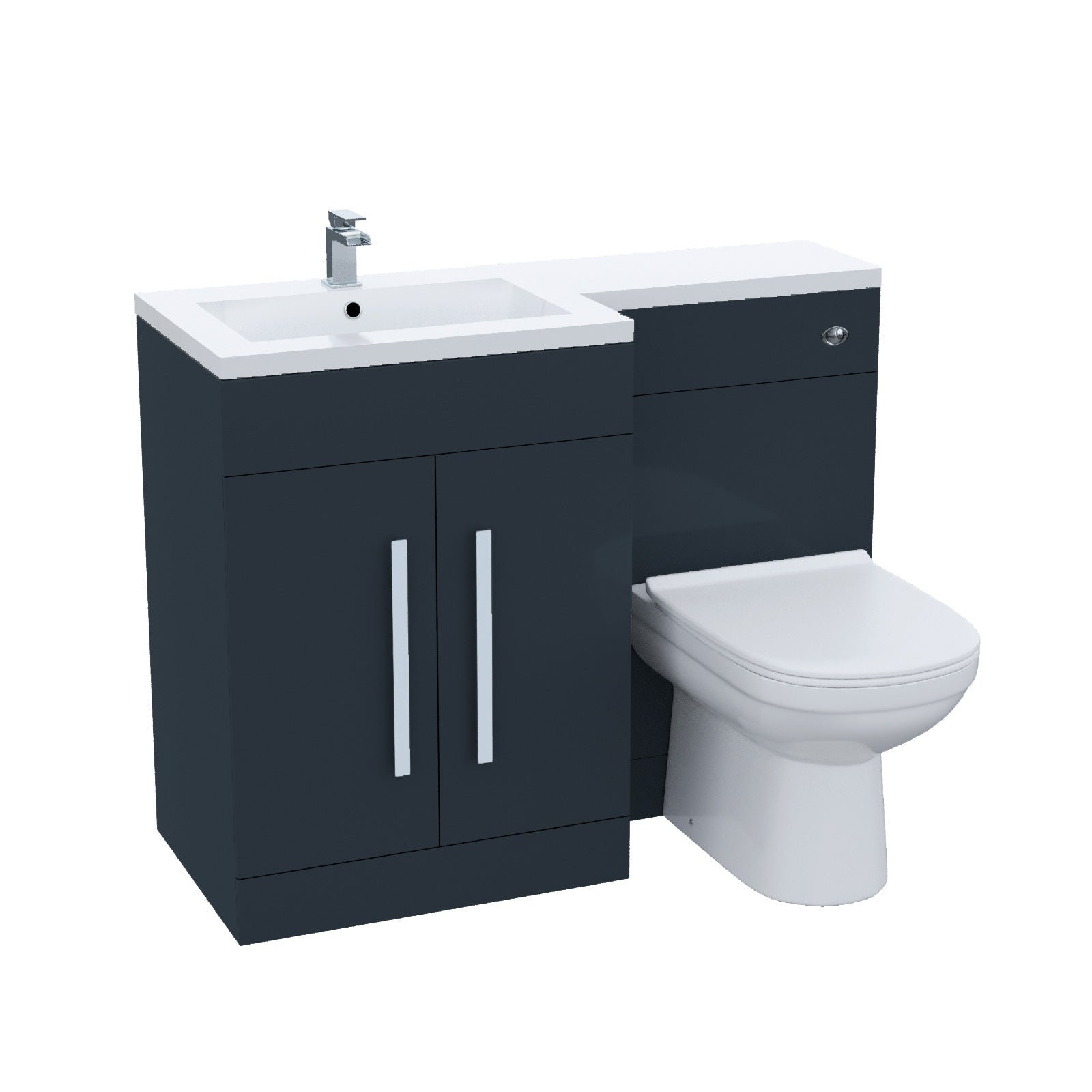 Aric 1100mm LH Grey Vanity with BTW Toilet, WC & Resin Basin Flat Pack