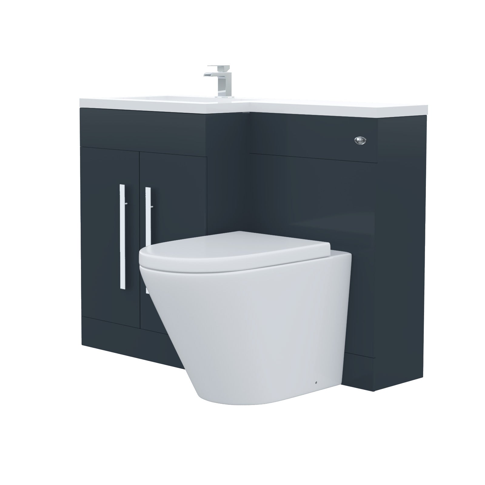 Aric 1100mm LH Freestanding Grey Vanity with BTW Toilet, WC & Basin Flat Pack