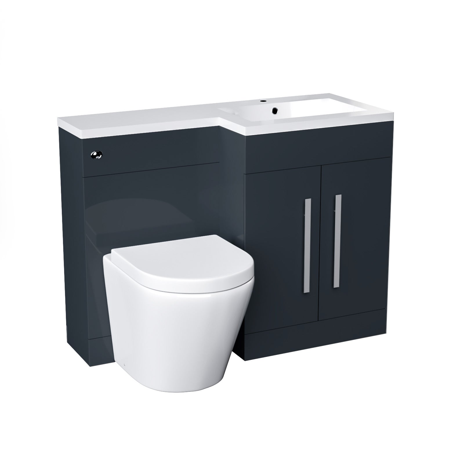 Aric 1100mm RH Freestanding Grey Vanity with BTW Rimless Toilet, WC & Basin Flat Pack
