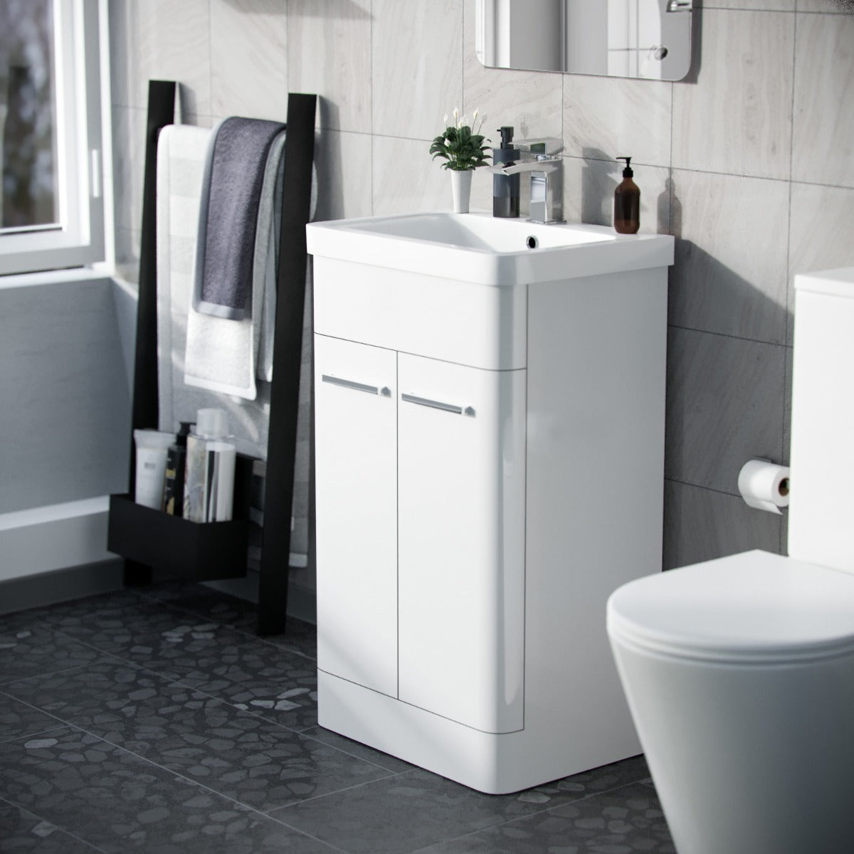 Afern White 500mm Freestanding MDF Vanity Unit Cabinet & Wash Basin Flat Pack