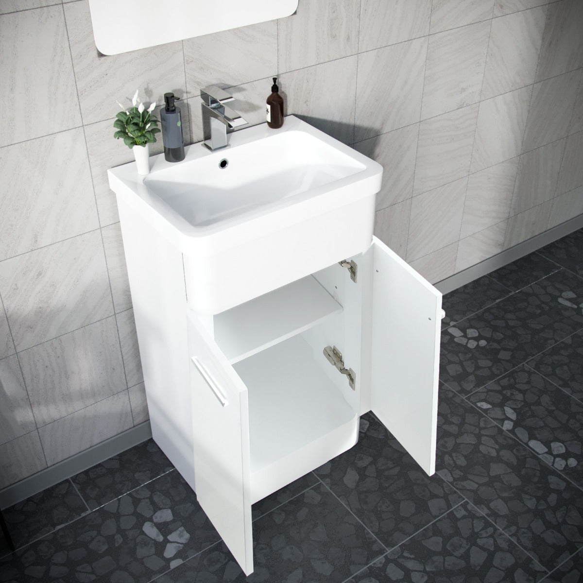 Afern 600mm MDF Vanity Unit Cabinet & Wash Ceramic Basin White - Flat Pack