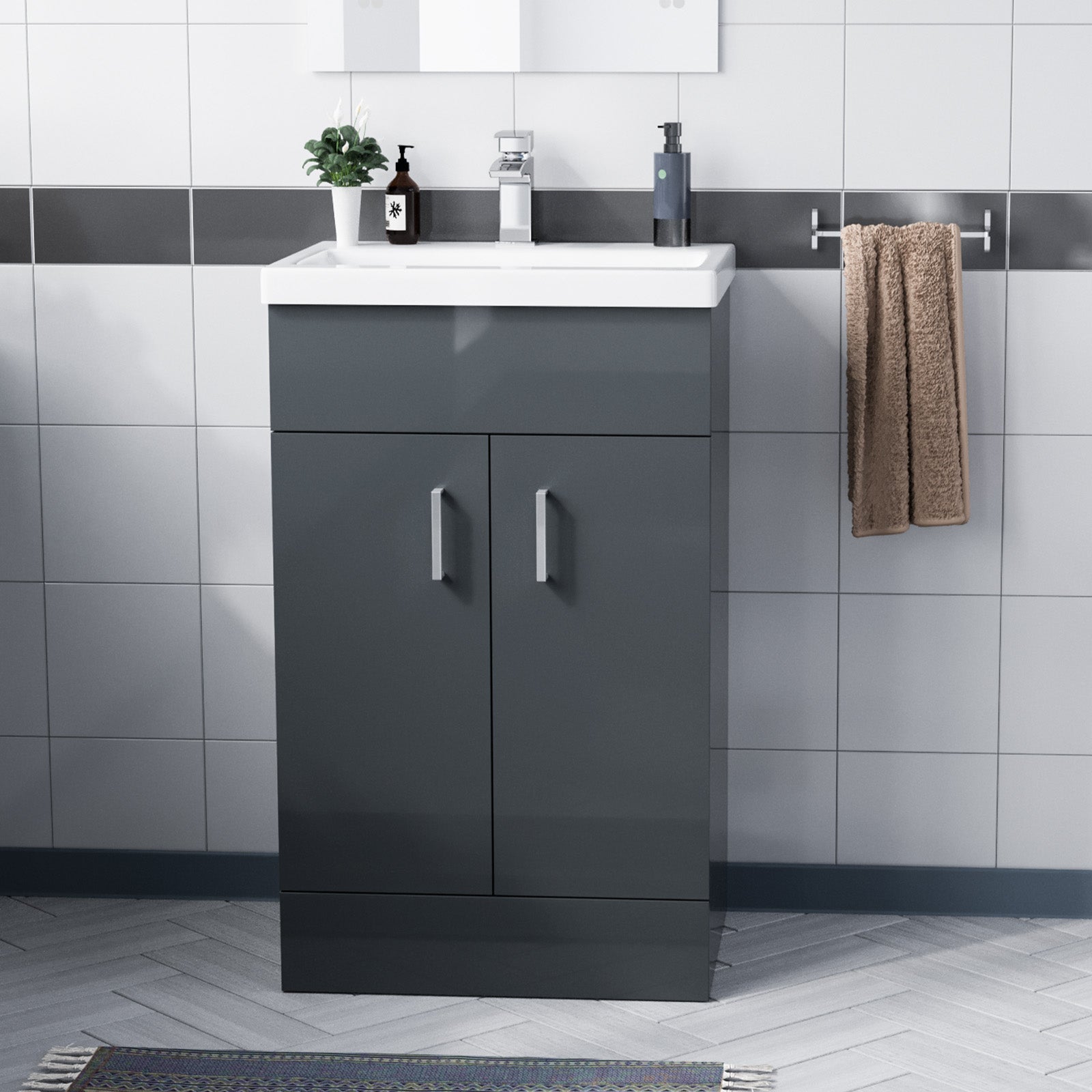 Nanuya Dark Grey 500mm Floor Standing Vanity Unit & White Basin Flat Pack