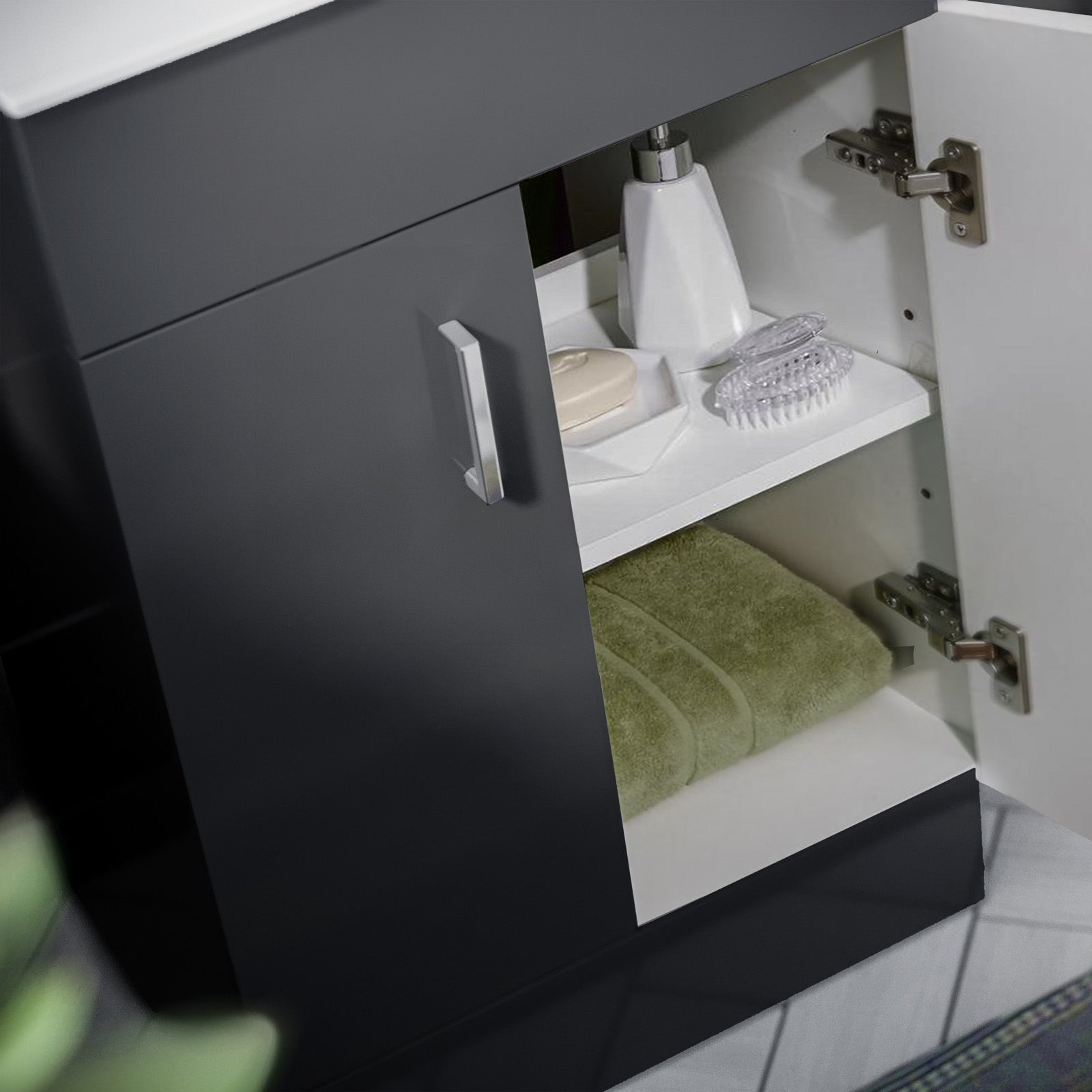 Nanuya Dark Grey 500mm Floor Standing Vanity Unit & White Basin Flat Pack