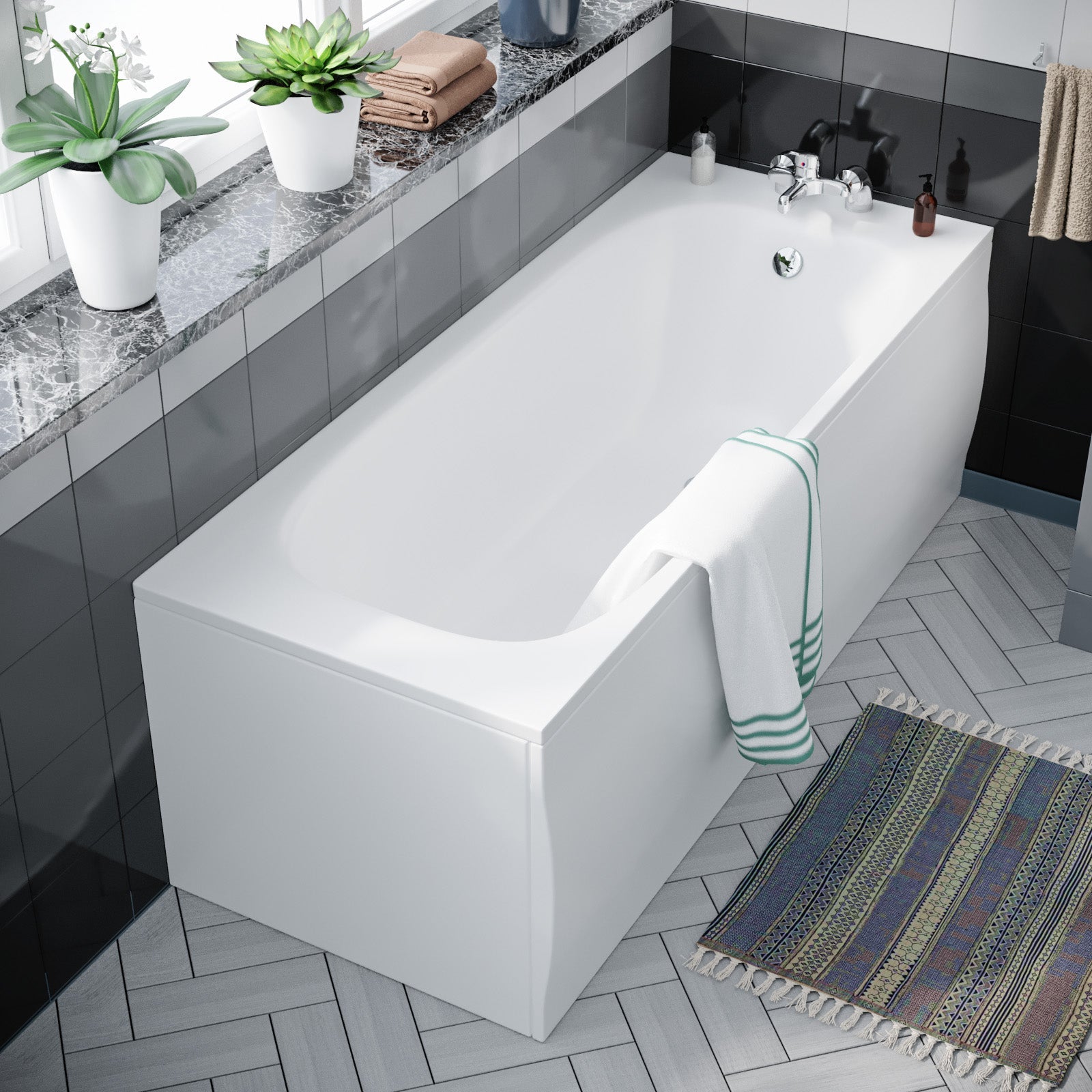Nanuya 1700mm Bath, WC Toilet & 500 mm Grey Vanity Basin Cabinet