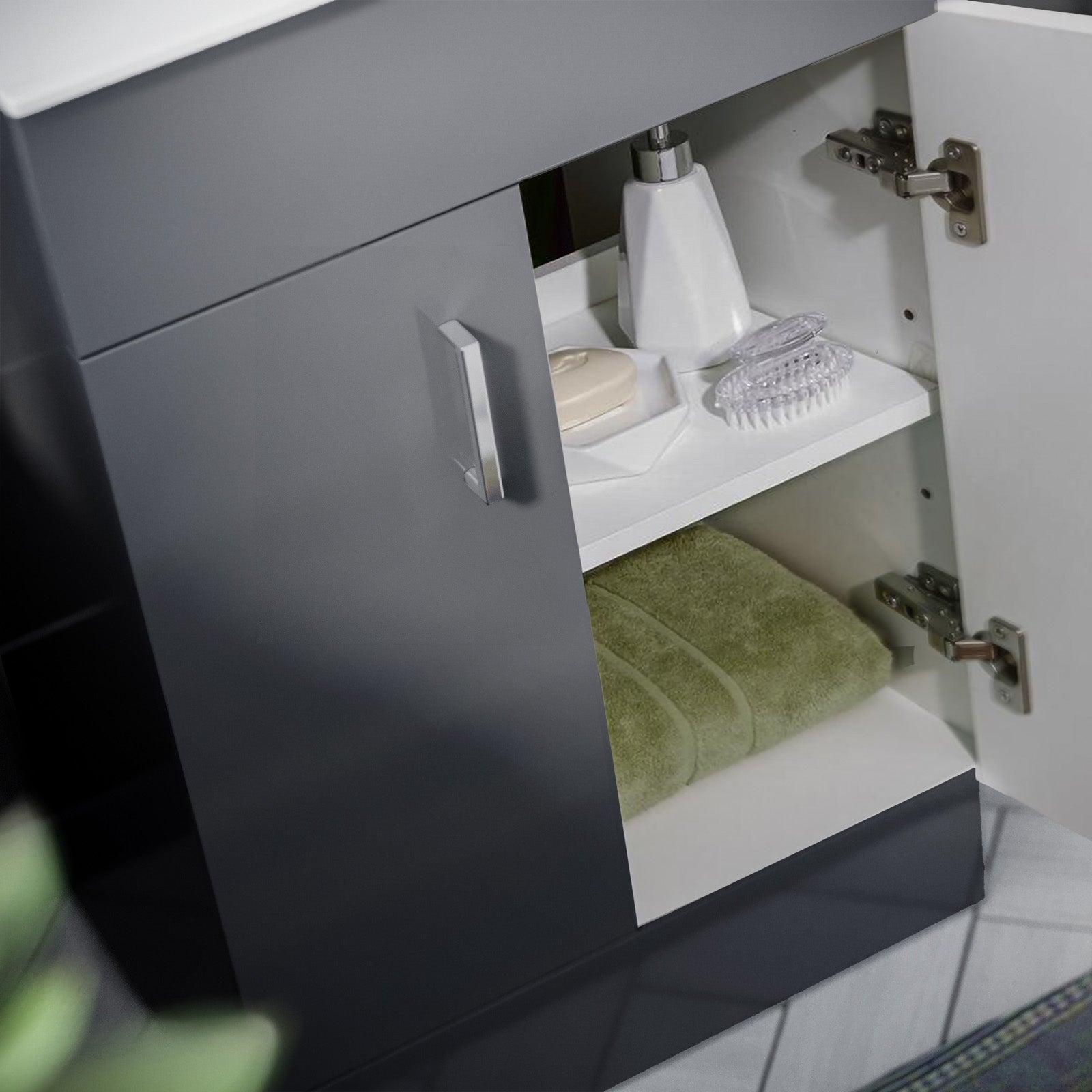 Nanuya Dark Grey 600mm Floor Standing Vanity Unit & White Basin Flat Pack