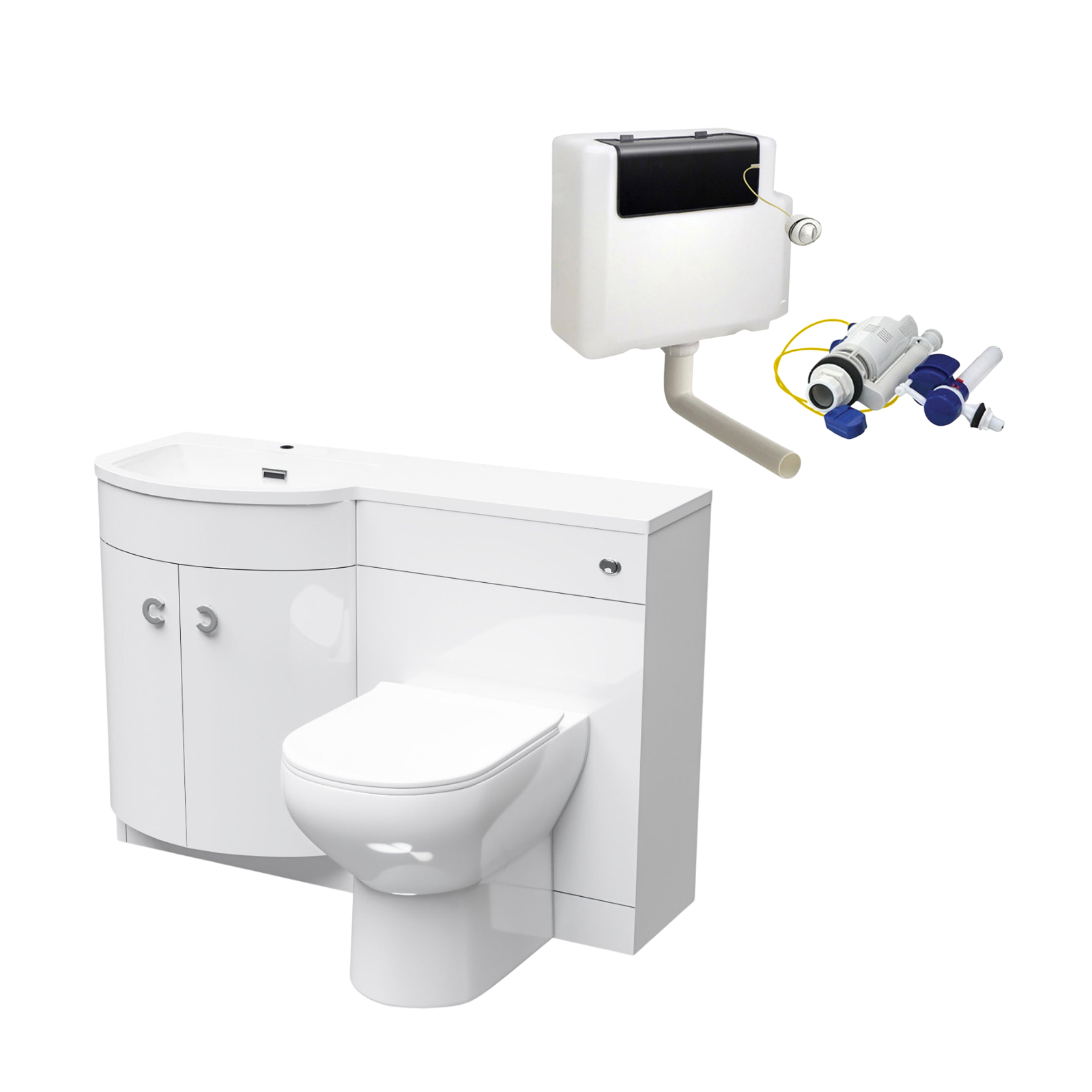 Dene 1100mm LH Sink White Combination Vanity Unit with BTW Toilet Flat Pack