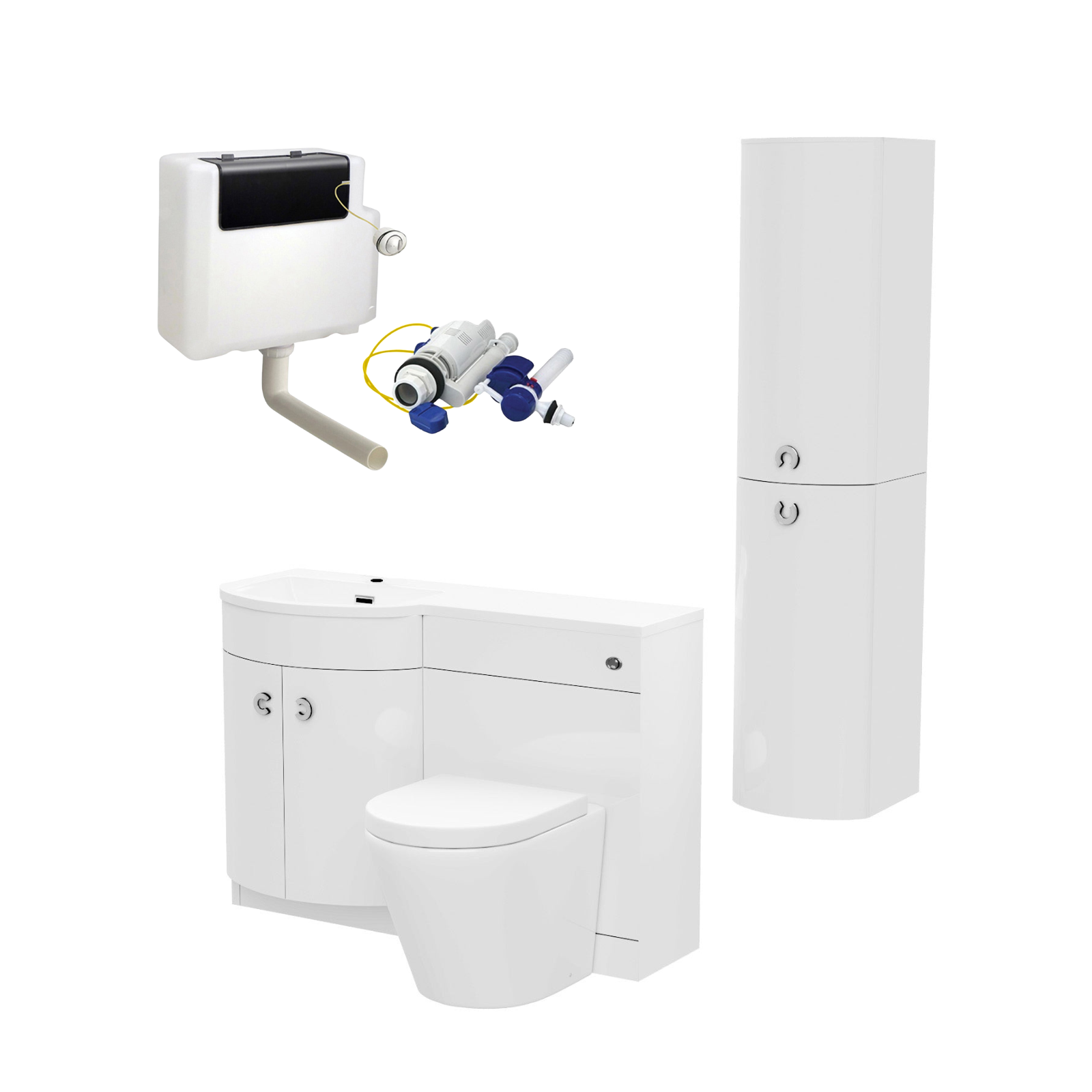 Dene 1100mm LH White Bathroom Vanity with WC, BTW Rimless Toilet & Wall Hung Cabinet