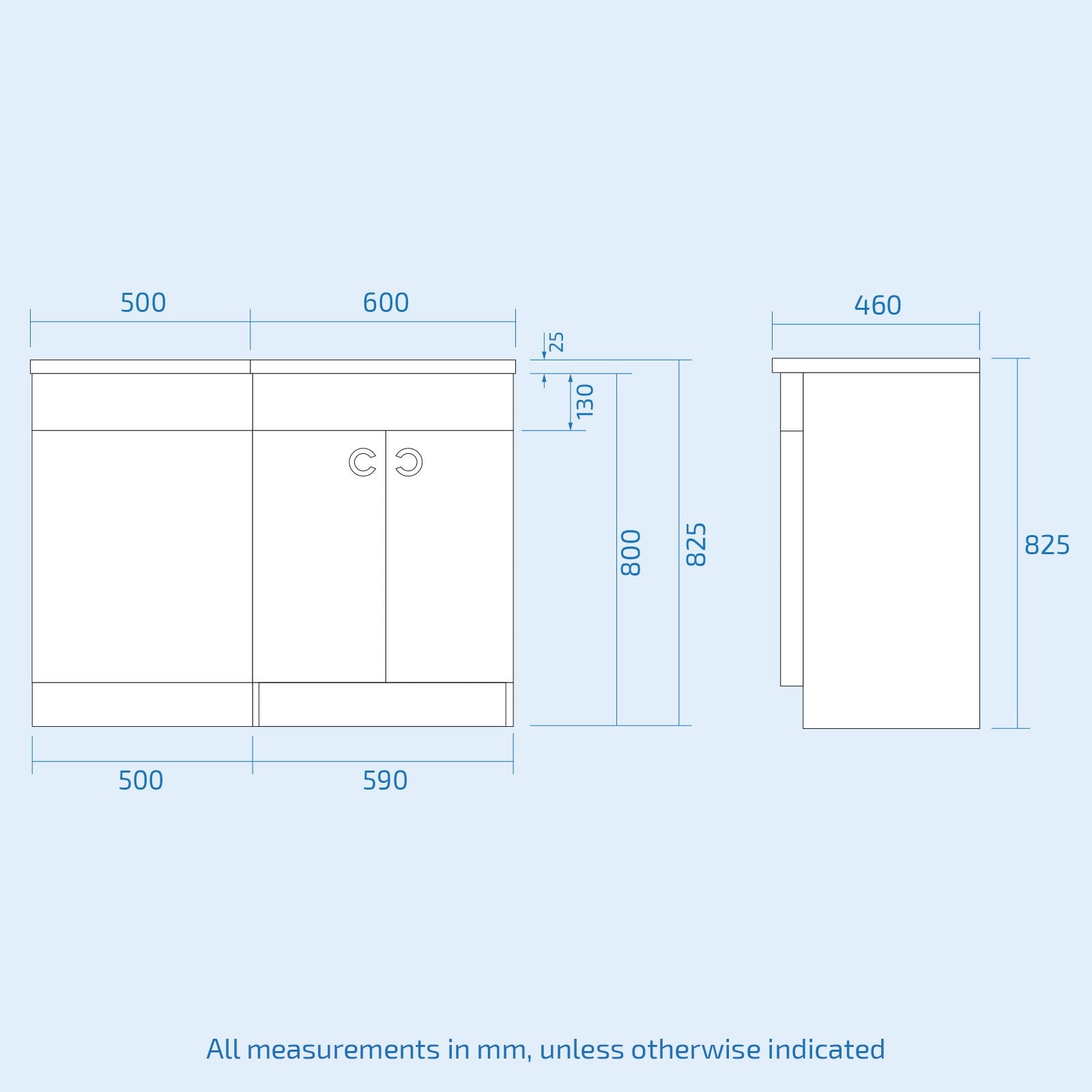 Dene 1100mm RH White Vanity with BTW Toilet, WC, Basin and Wall Hung Cabinet
