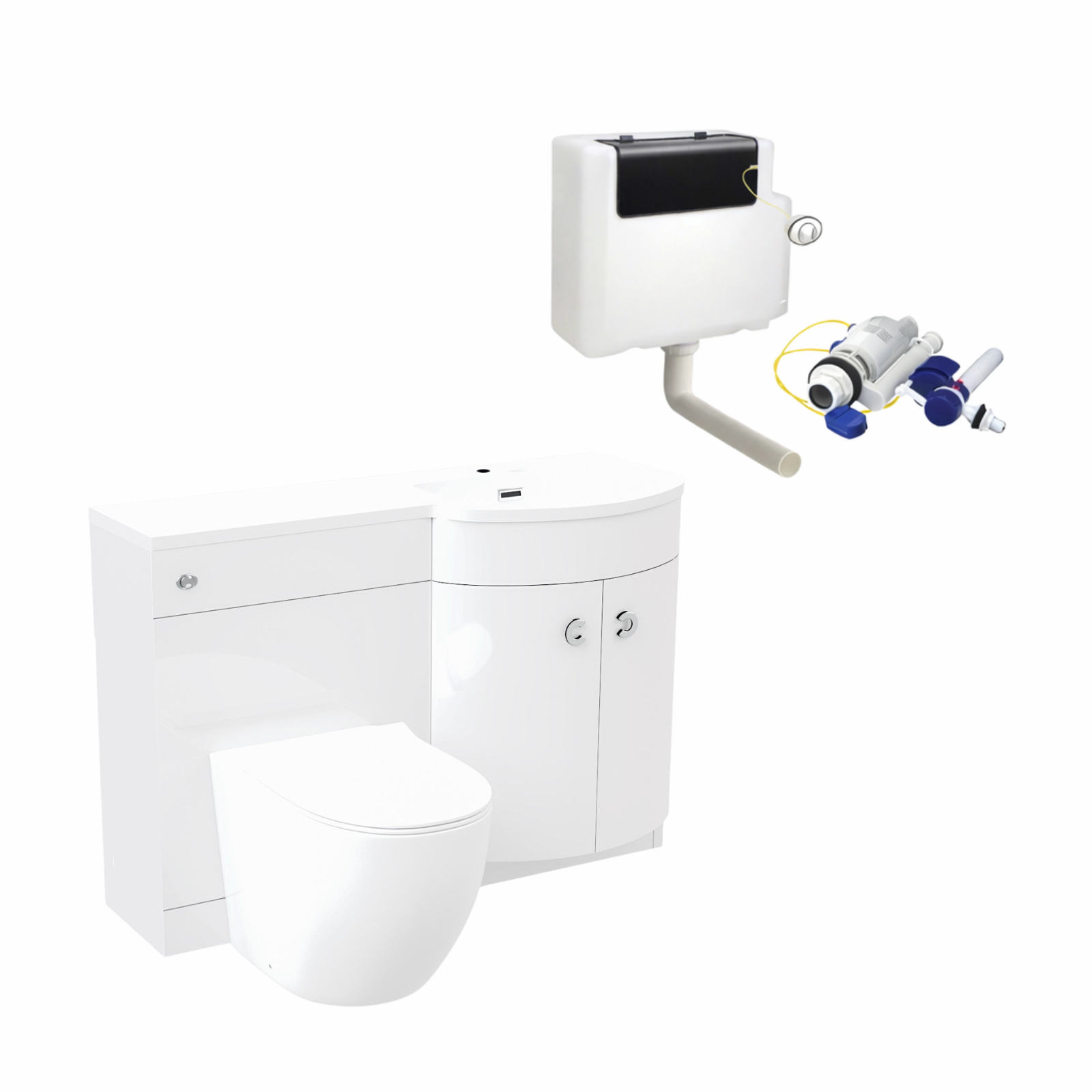 Dene | 1100mm RH Back To Wall toilet, Soft Close Toilet & Resin Basin White