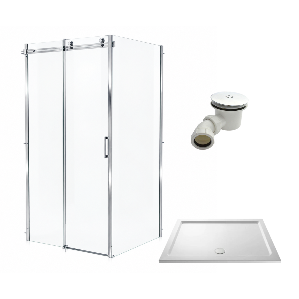 Hardwick 1100 x 900mm Frameless Sliding Shower Door Enclosure + Tray & Waste