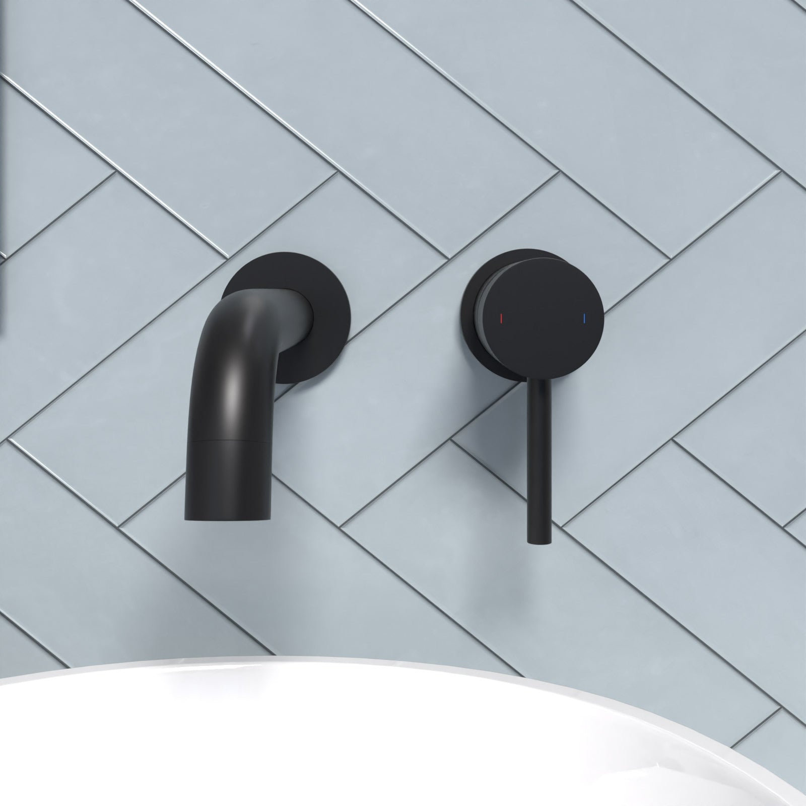 Alice Basin Sink Matte Black Modern Brass Bathroom Wall Mounted Tap