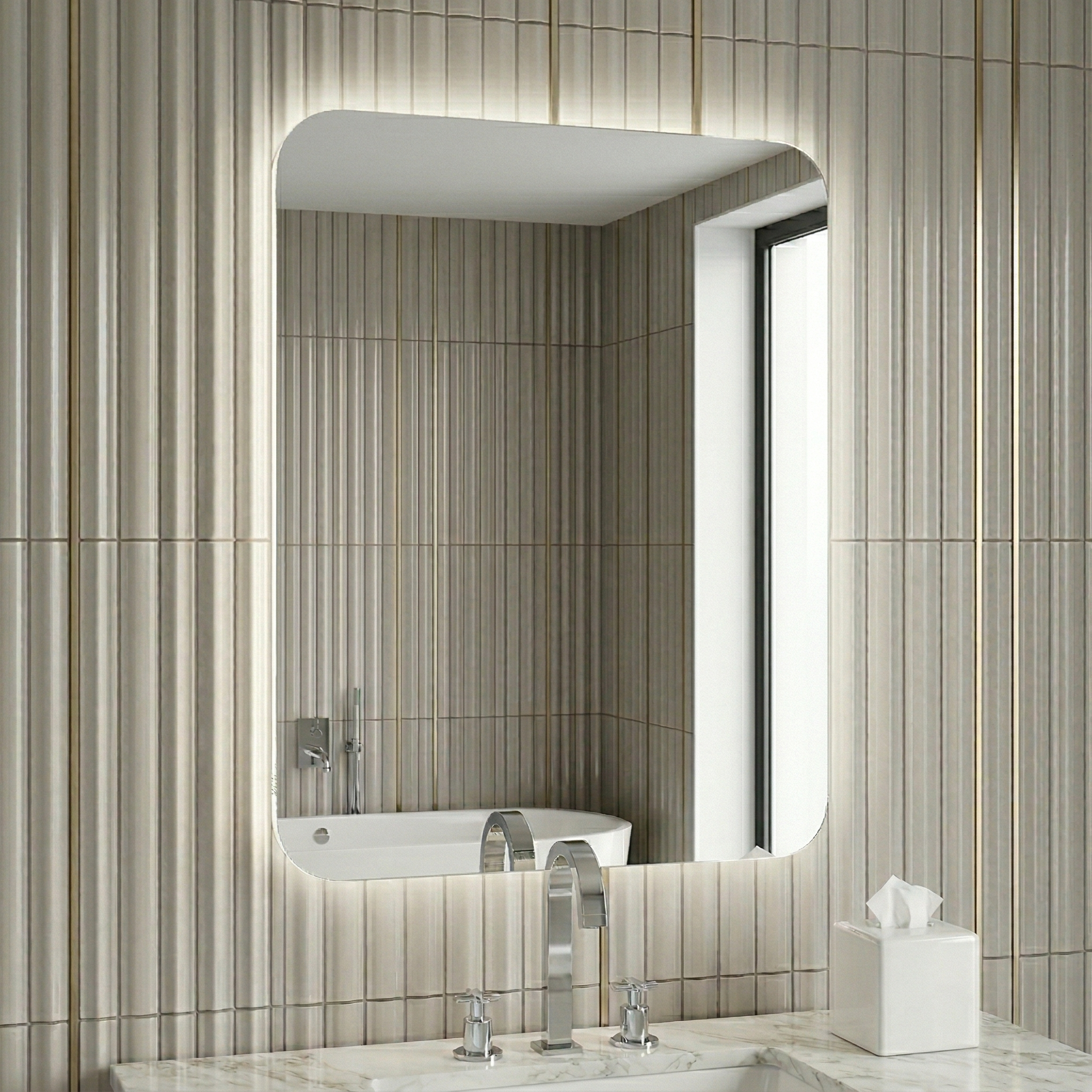 Kartell Garda 500mm W x 700mm H Rectangle Chrome Frameless Back Lid LED Mirror Wall Mounted with Charger Socket - GA5070