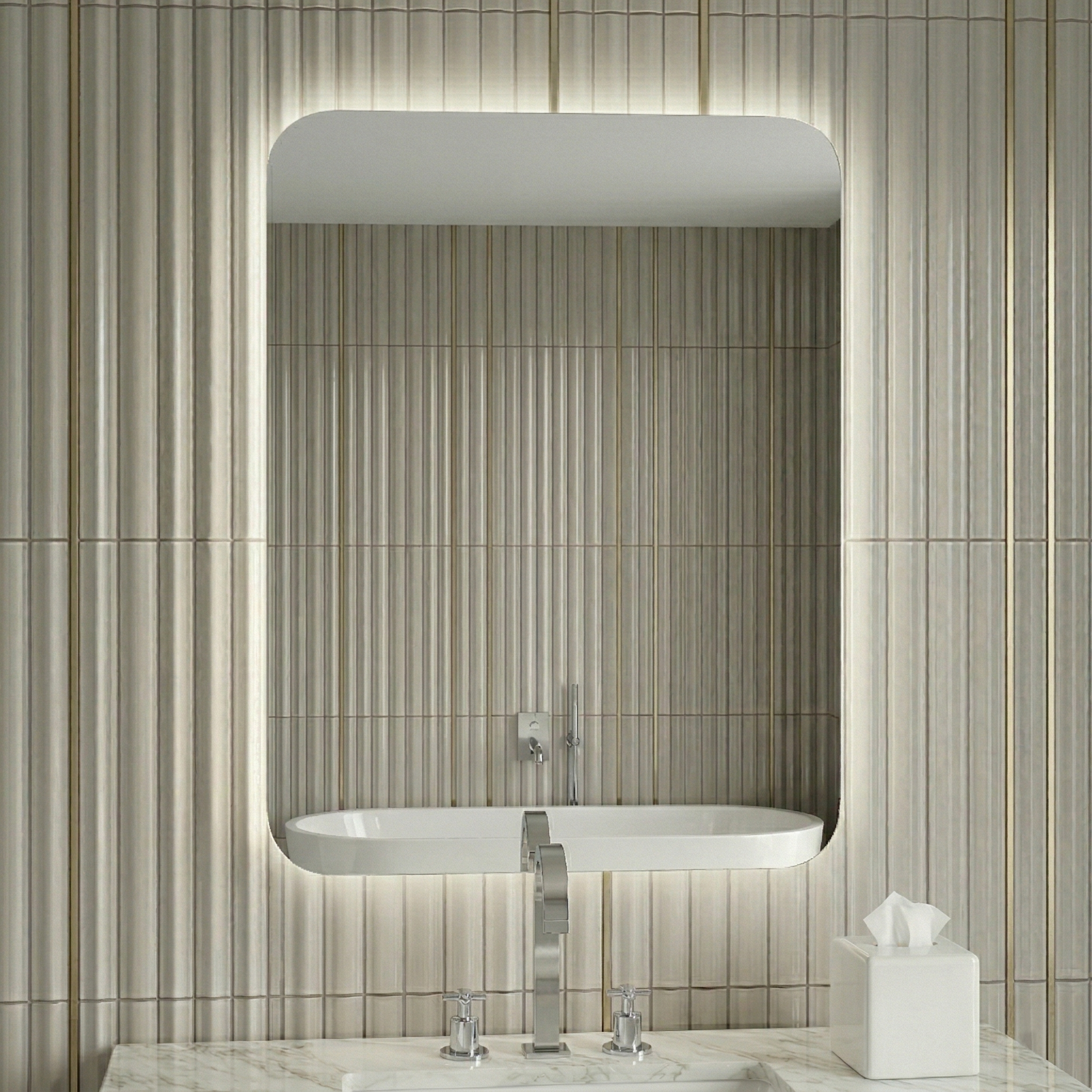 Kartell Garda 500mm W x 700mm H Rectangle Chrome Frameless Back Lid LED Mirror Wall Mounted with Charger Socket - GA5070