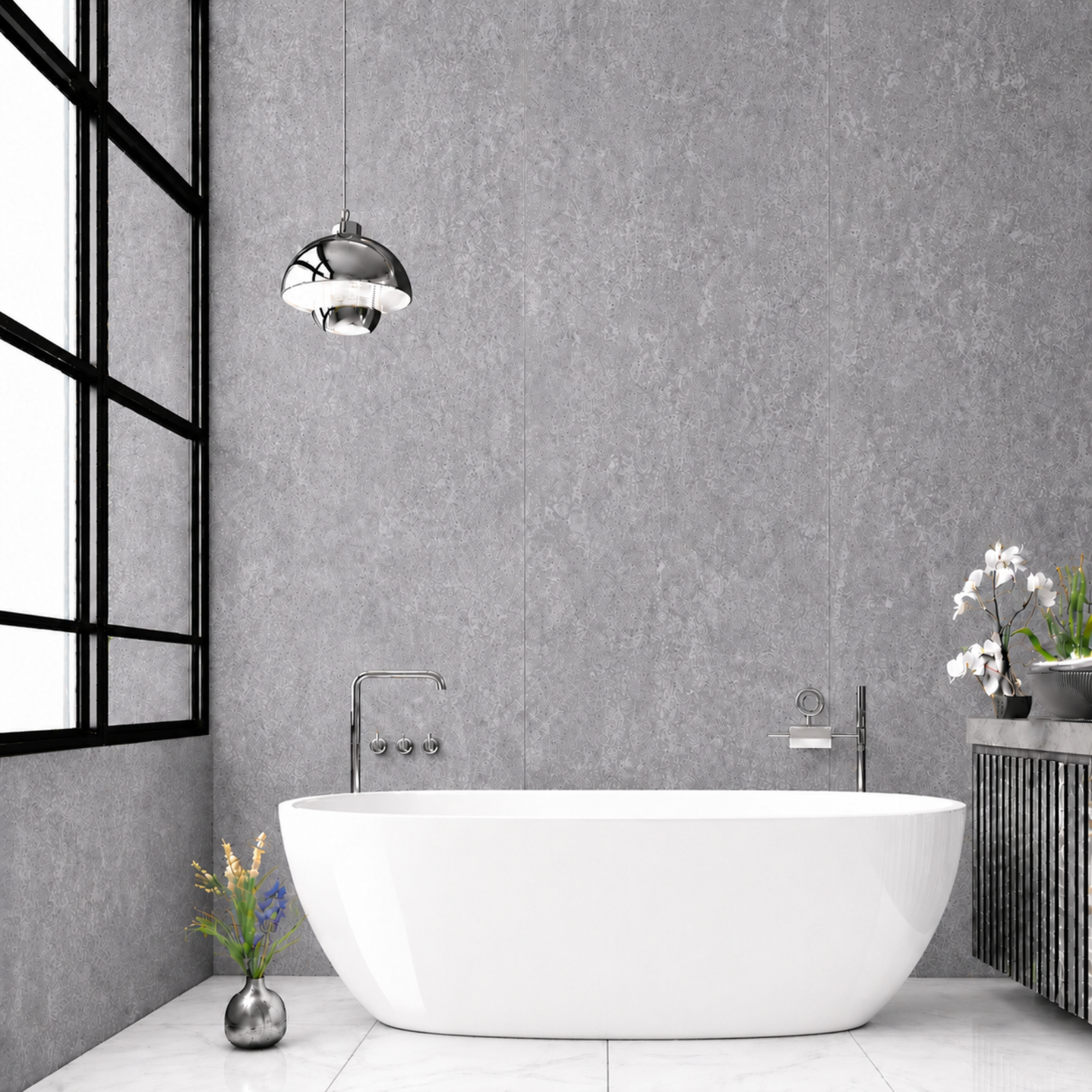 Grey Concrete Stone Matte PVC Shower Wall Panel 1000mm x 2400mm x 10mm