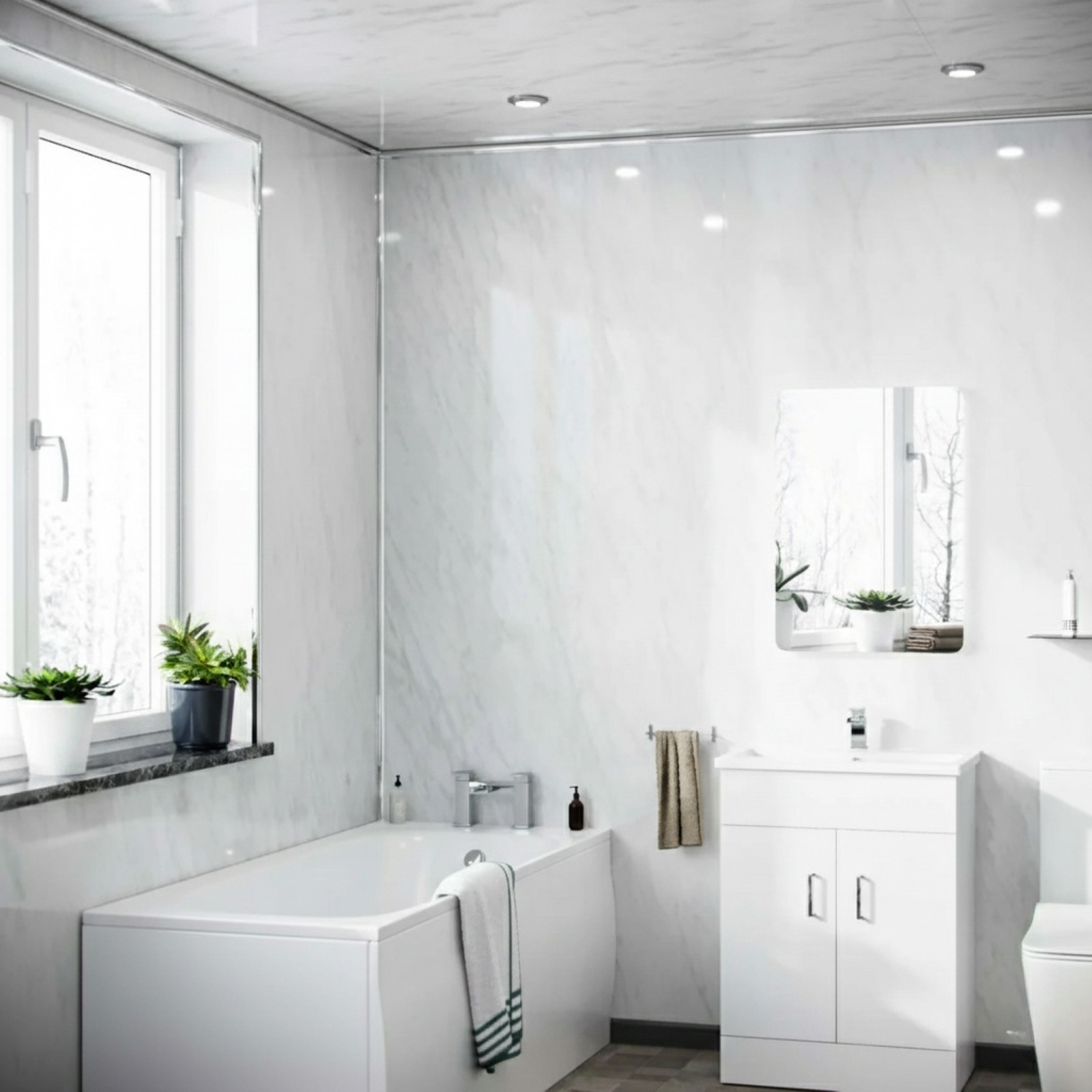 PVC Ceiling Panel/Shower Wall Panel Grey Marble 250mm X 2700mm X 5mm (Pack Of 4)