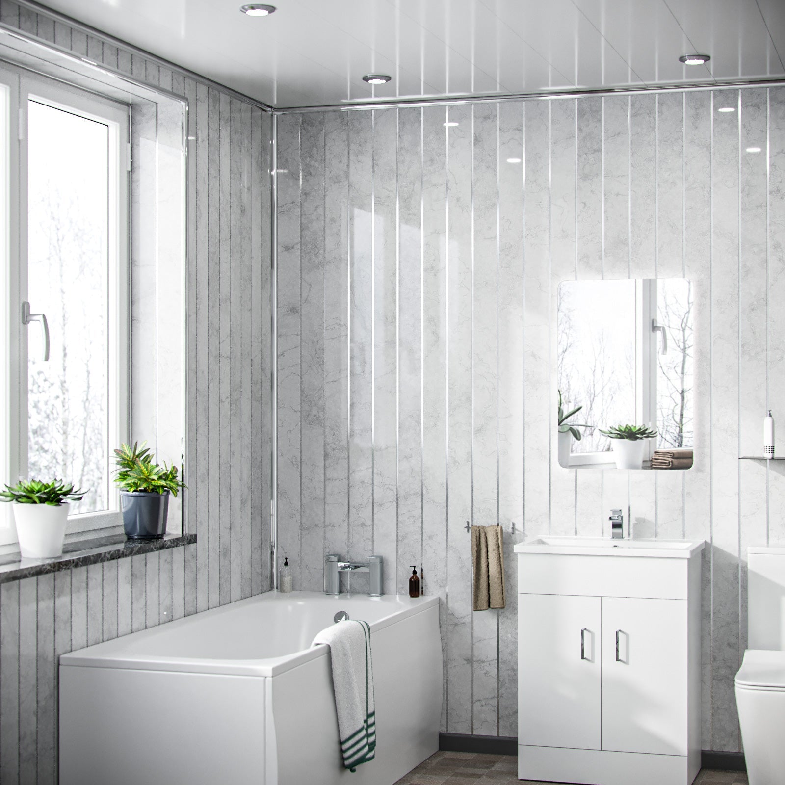 PVC Wall Panel Grey Marble Silver 2700mm x 200mm x 6mm Pack Of 4